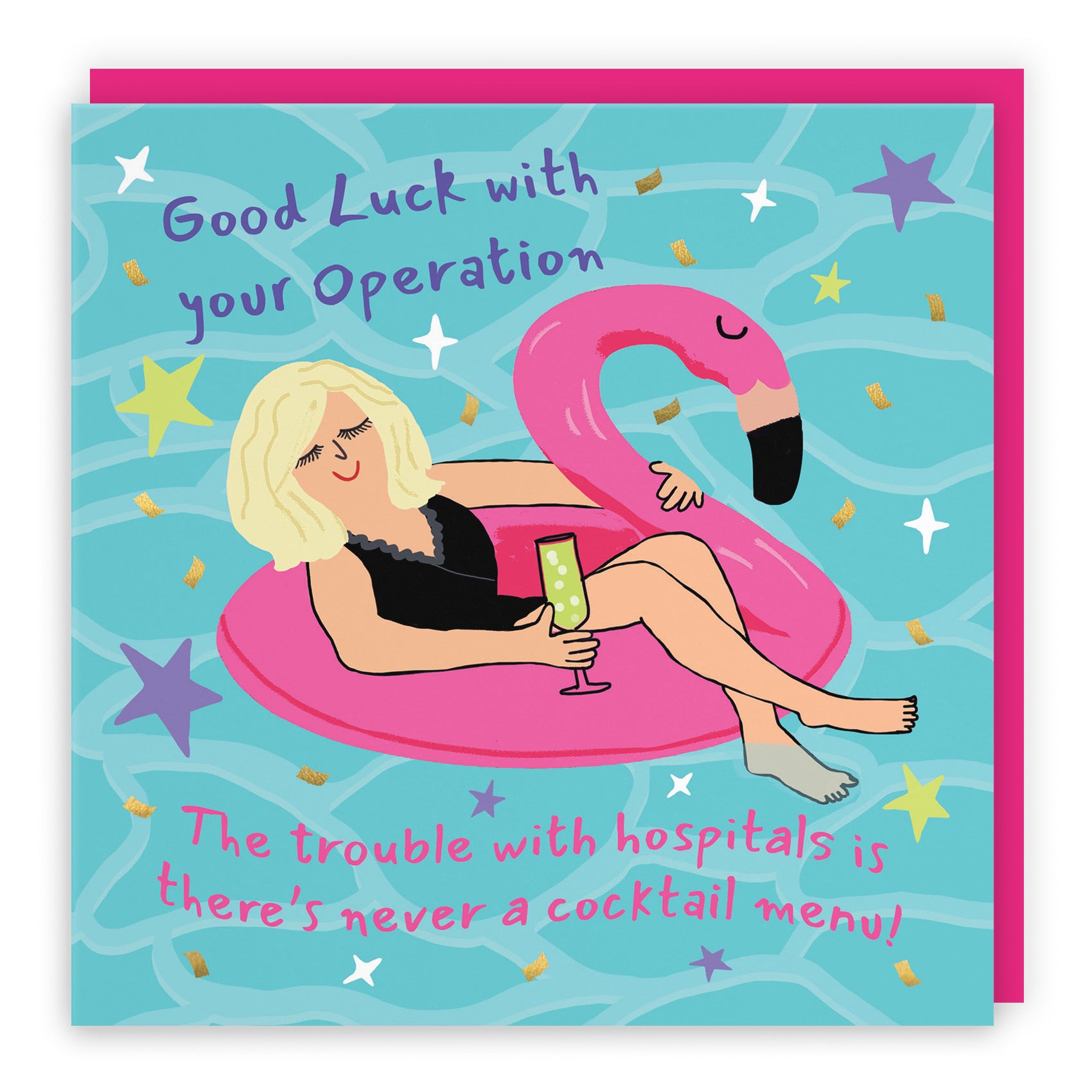 Women's Operation Good Luck Card Flamingo Float Laugh Out Loud - Default Title (GK00471)