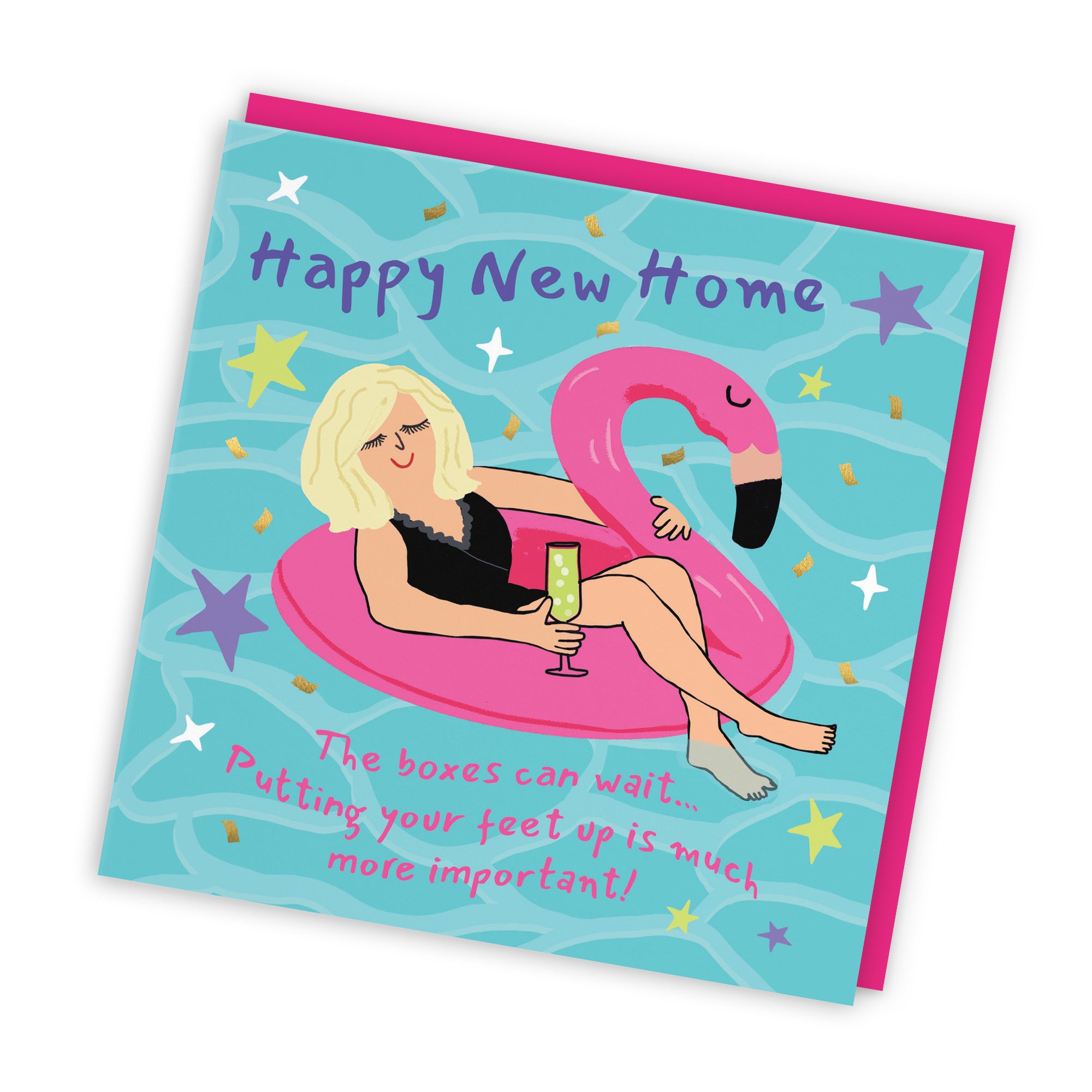 Women's New Home Card Flamingo Float Laugh Out Loud - Default Title (GK00477)