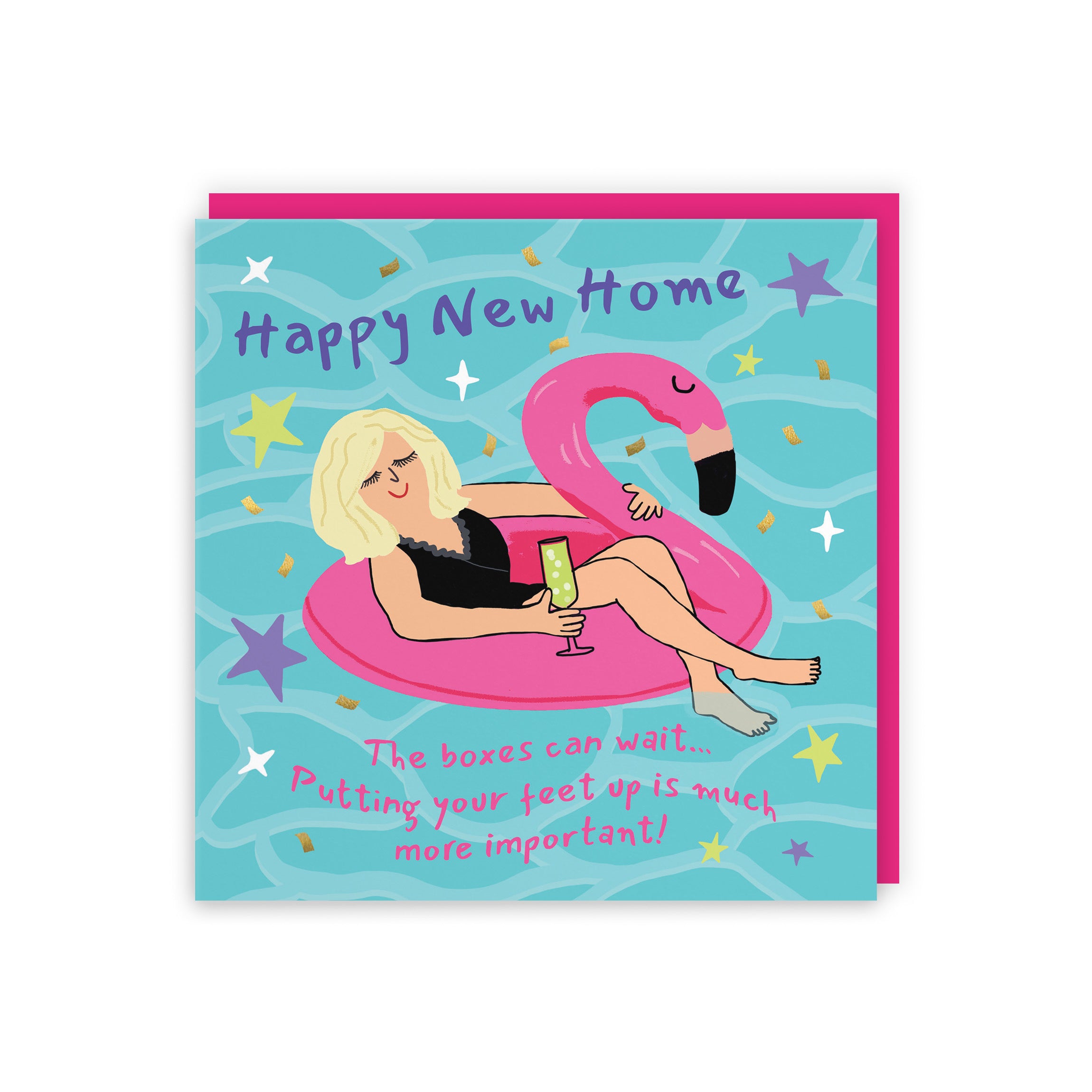 Women's New Home Card Flamingo Float Laugh Out Loud - Default Title (GK00477)