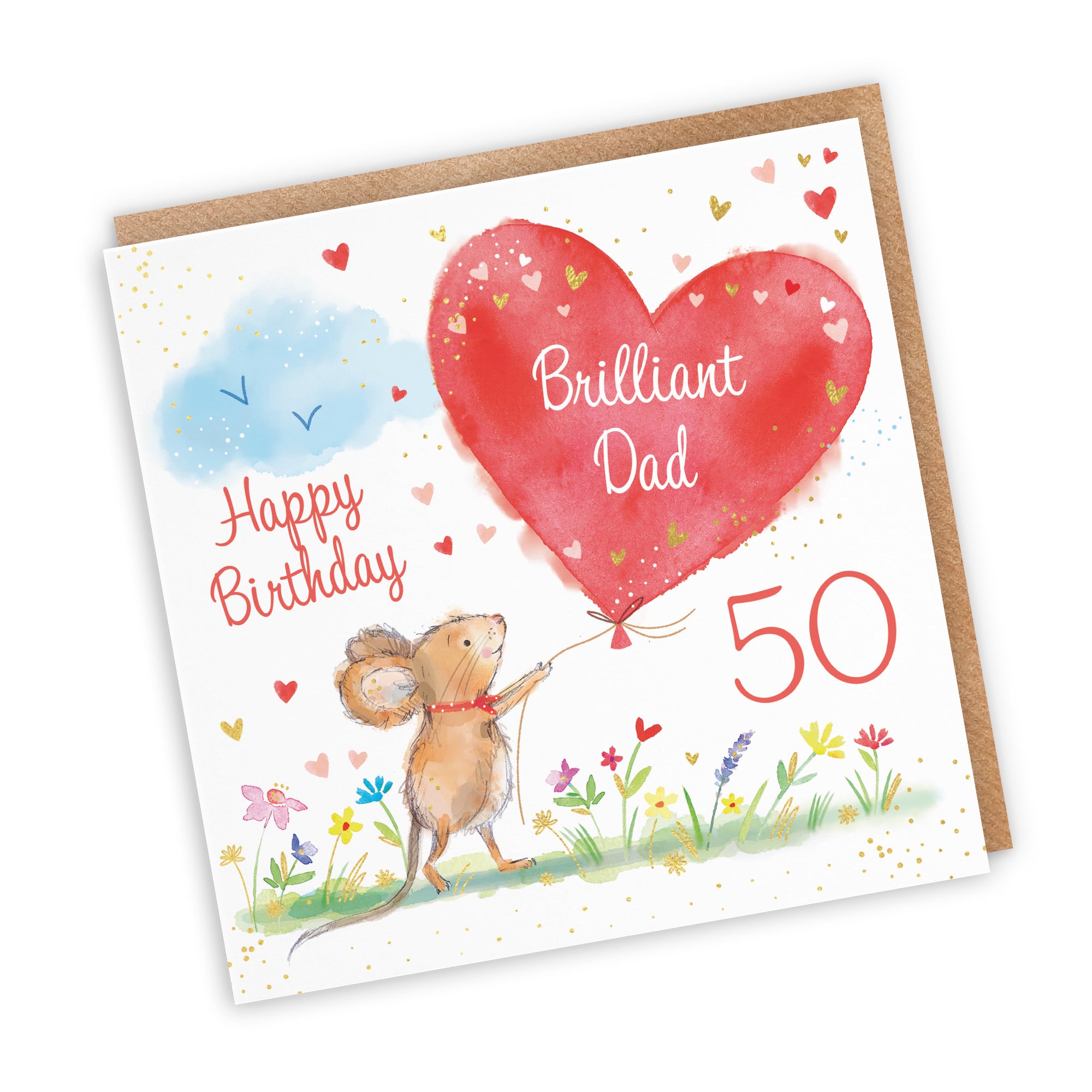 50th Dad Birthday Card Gold Foil Marty The Mouse - Default Title (LCH00780)