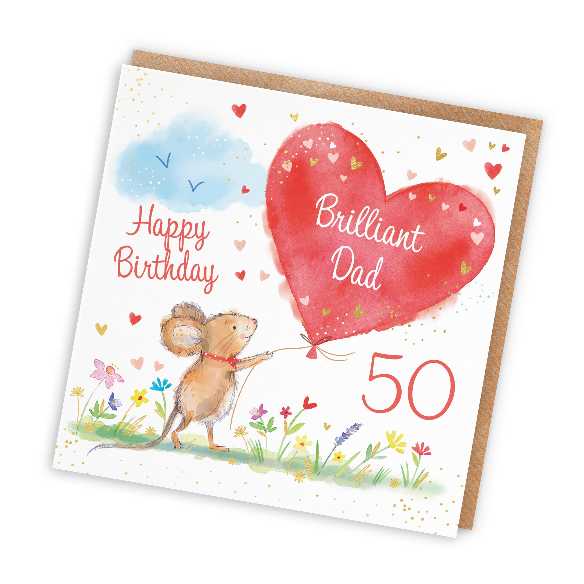 50th Dad Birthday Card Gold Foil Marty The Mouse - Default Title (LCH00780)