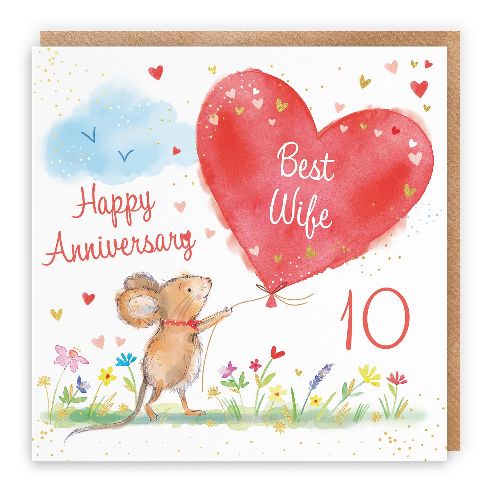 10th Wife Anniversary Card Gold Foil Marty The Mouse - Default Title (LCH00786)