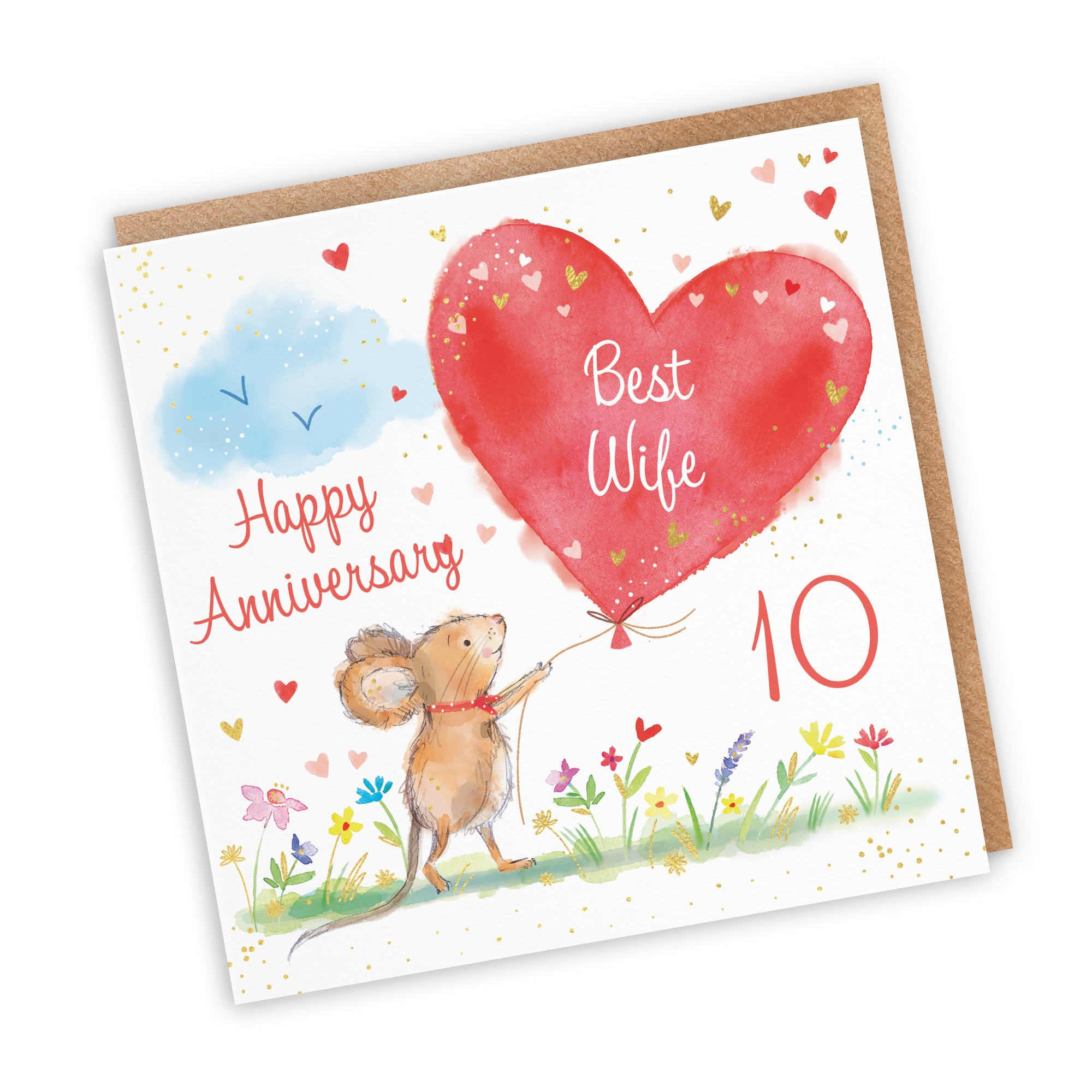 10th Wife Anniversary Card Gold Foil Marty The Mouse - Default Title (LCH00786)