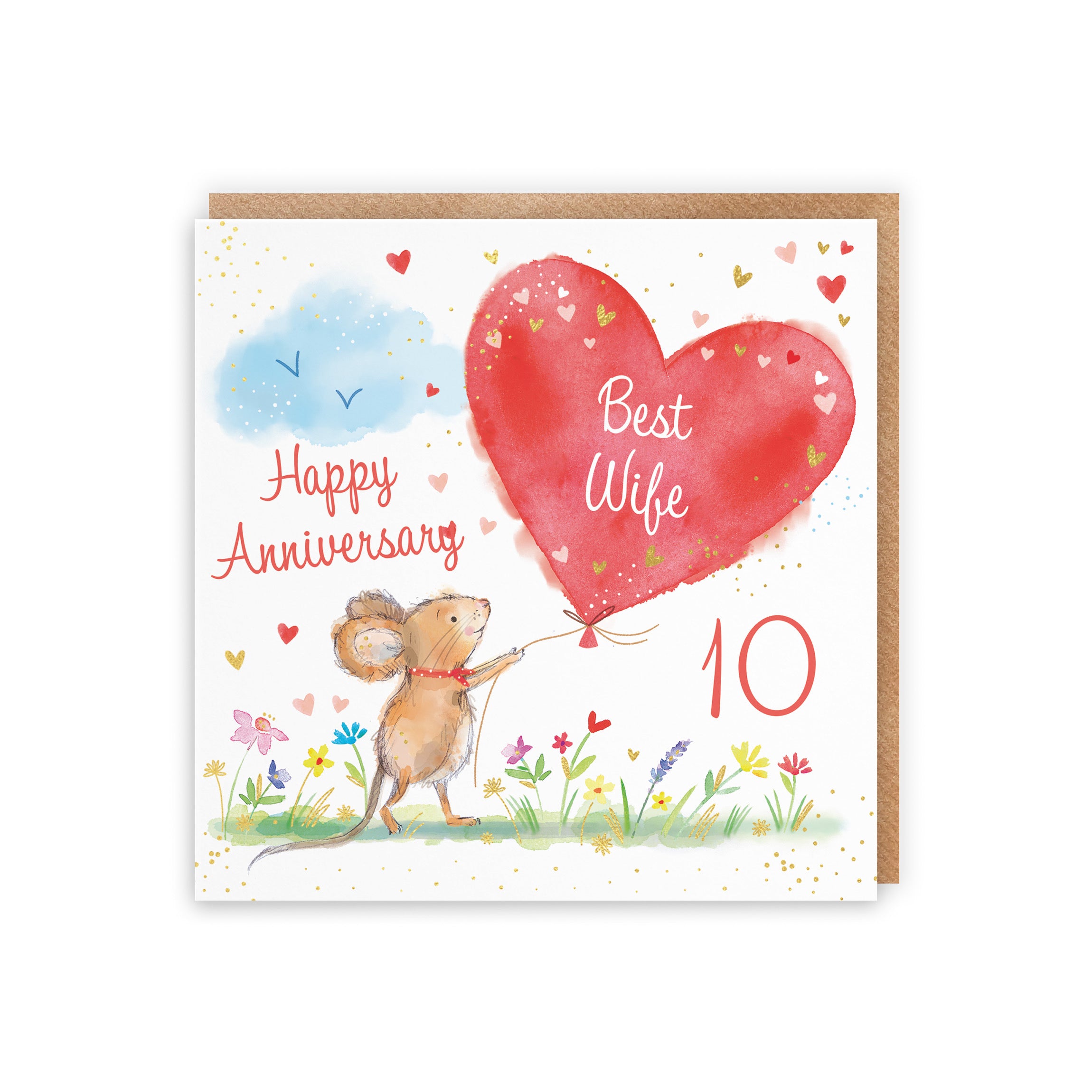 10th Wife Anniversary Card Gold Foil Marty The Mouse - Default Title (LCH00786)