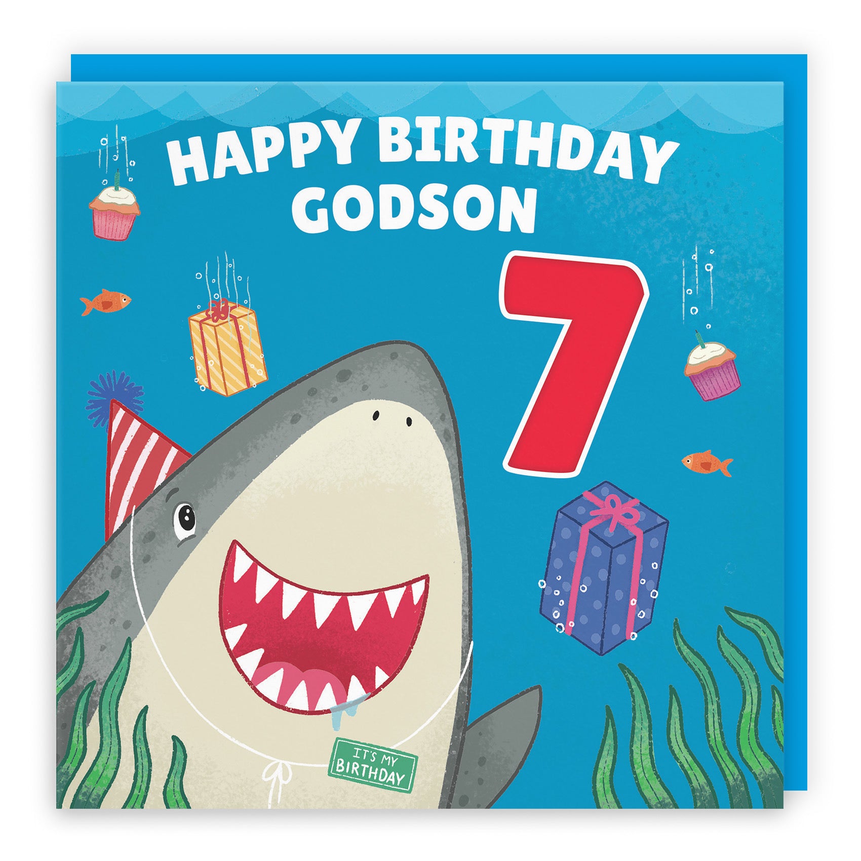 7th Godson Cute Shark Birthday Card Ocean - Default Title (LG01787)