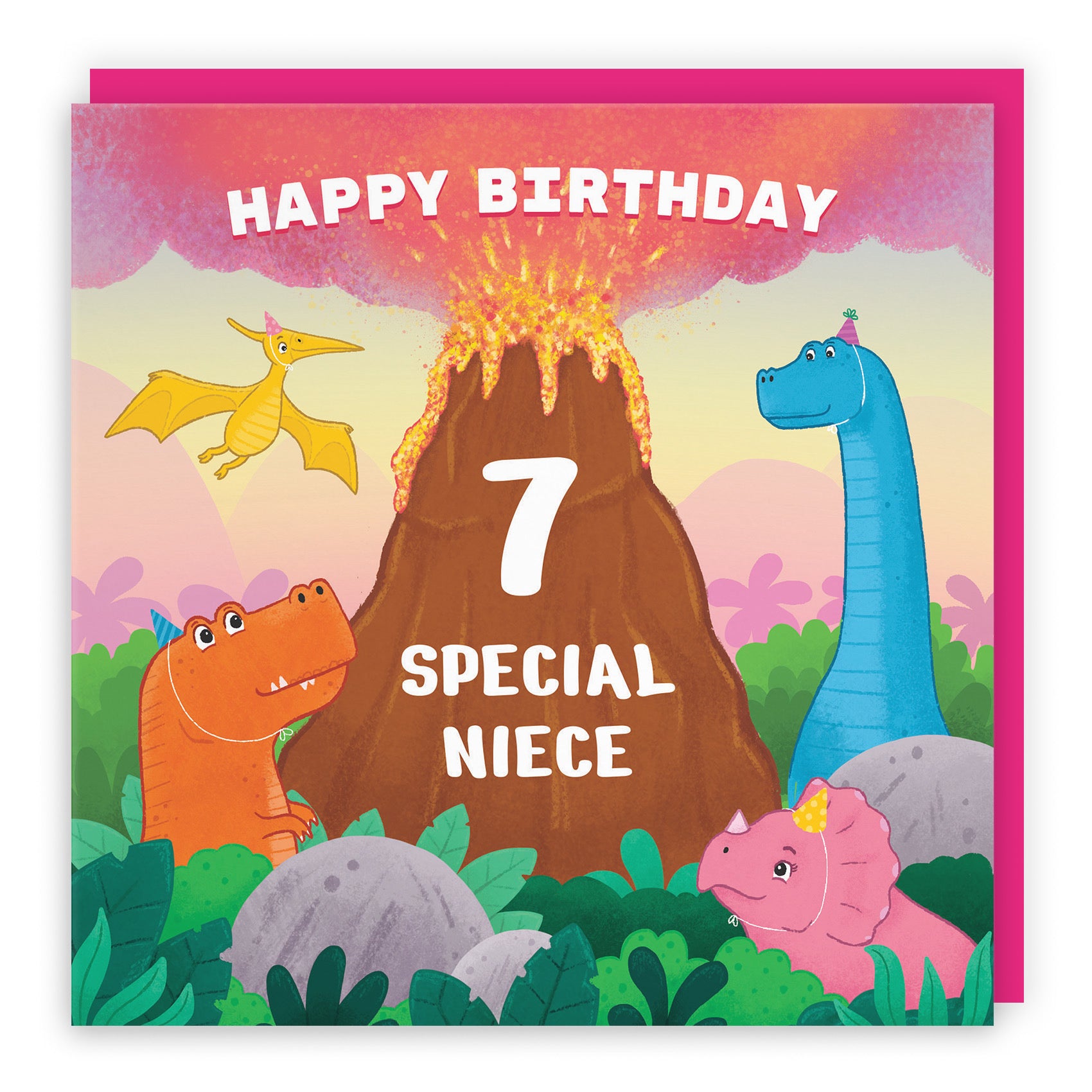 7th Niece Dinosaur Children's Birthday Card Volcano Imagination - Default Title (LG02066)
