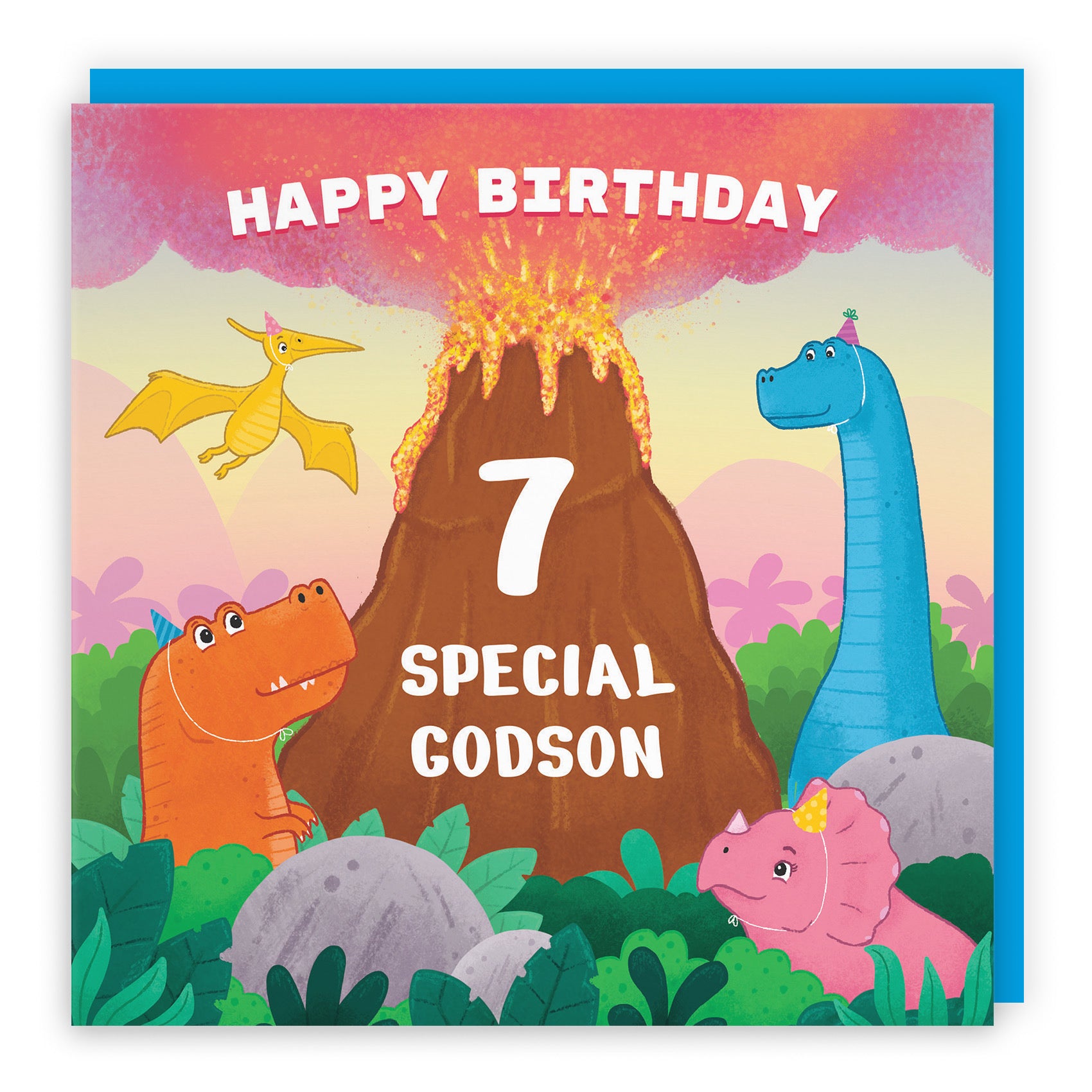 7th Godson Dinosaur Children's Birthday Card Volcano Imagination - Default Title (LG02070)