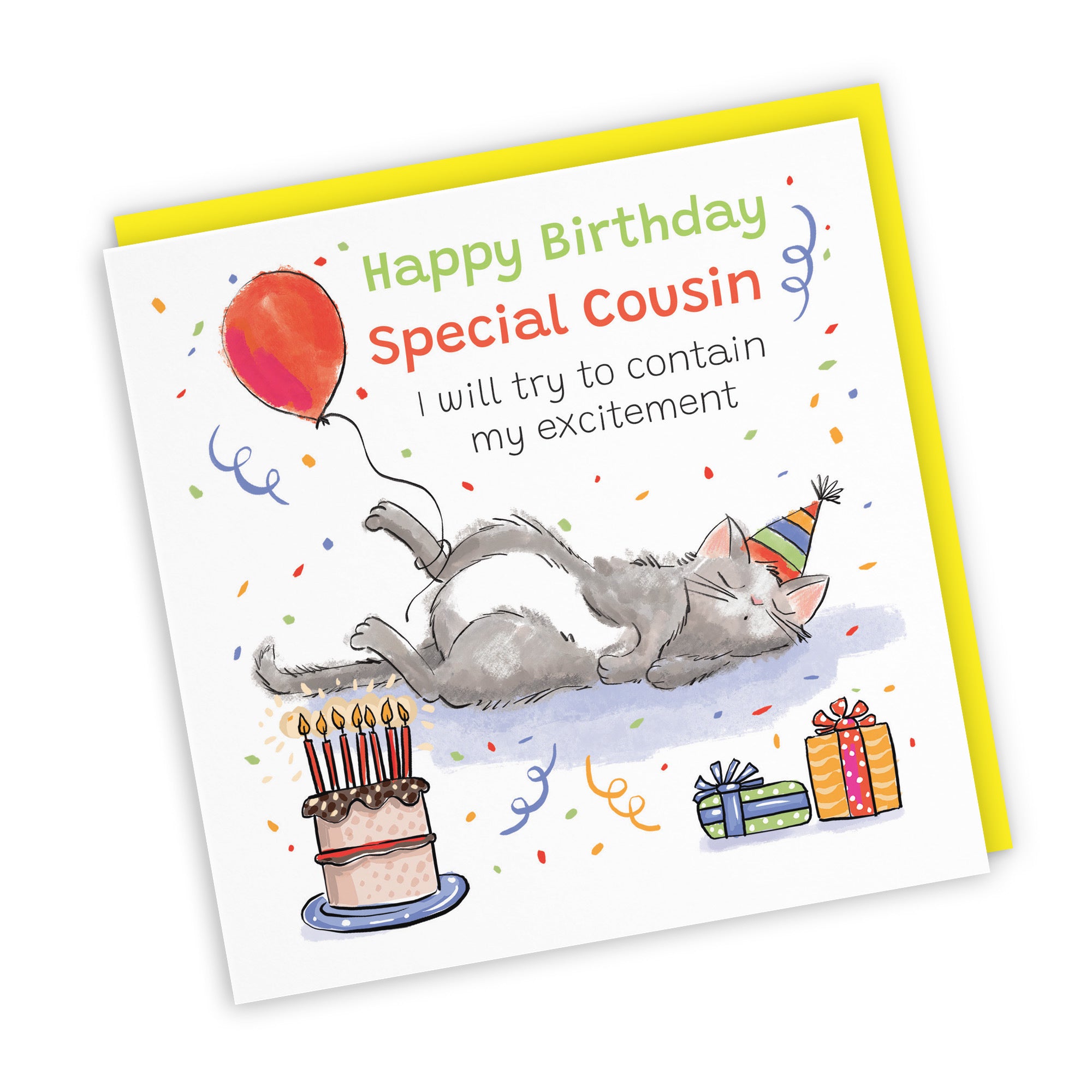 Cousin Birthday Card Sleepy Cat Animal Party - Default Title (RM00015)