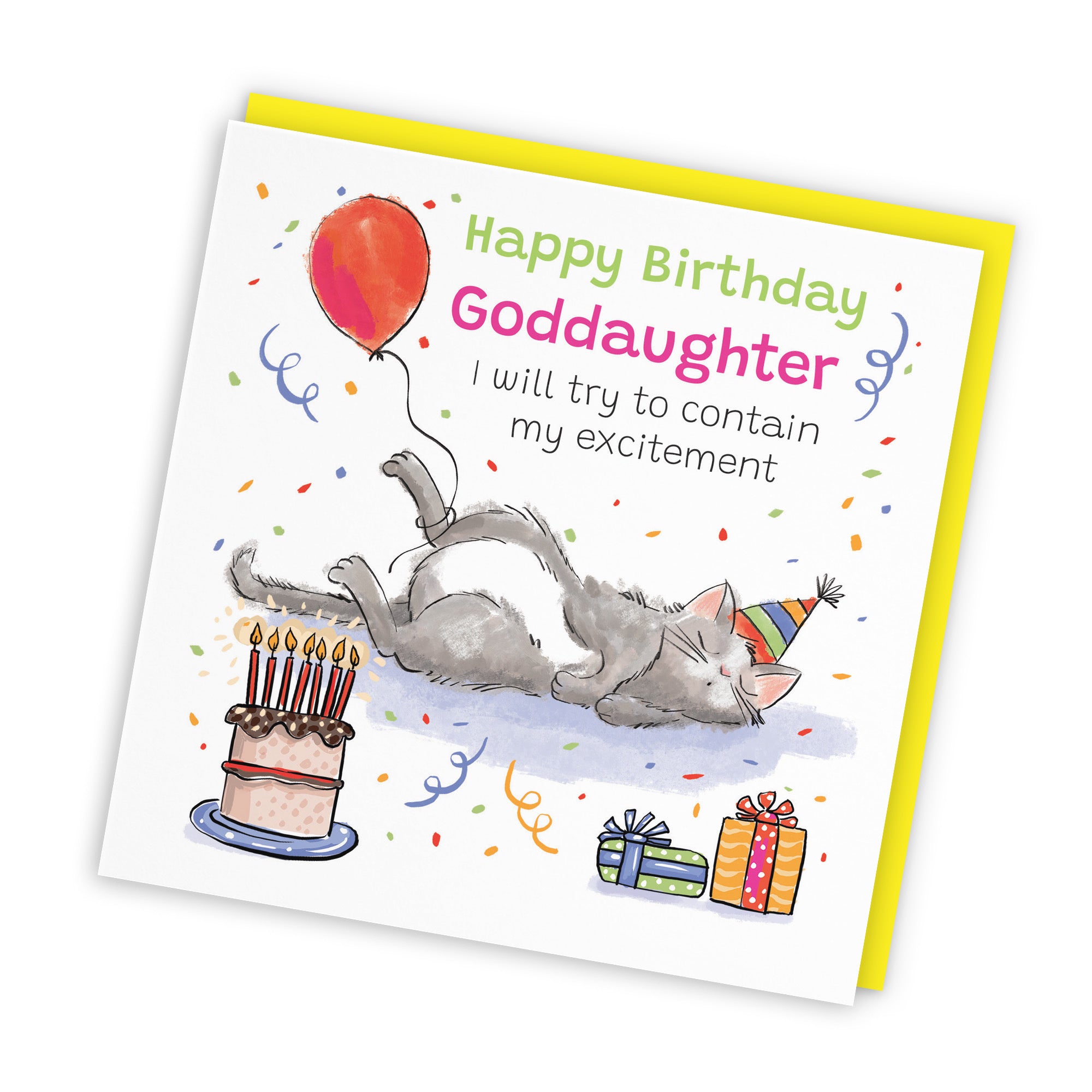 Goddaughter Birthday Card Sleepy Cat Animal Party - Default Title (RM00026)