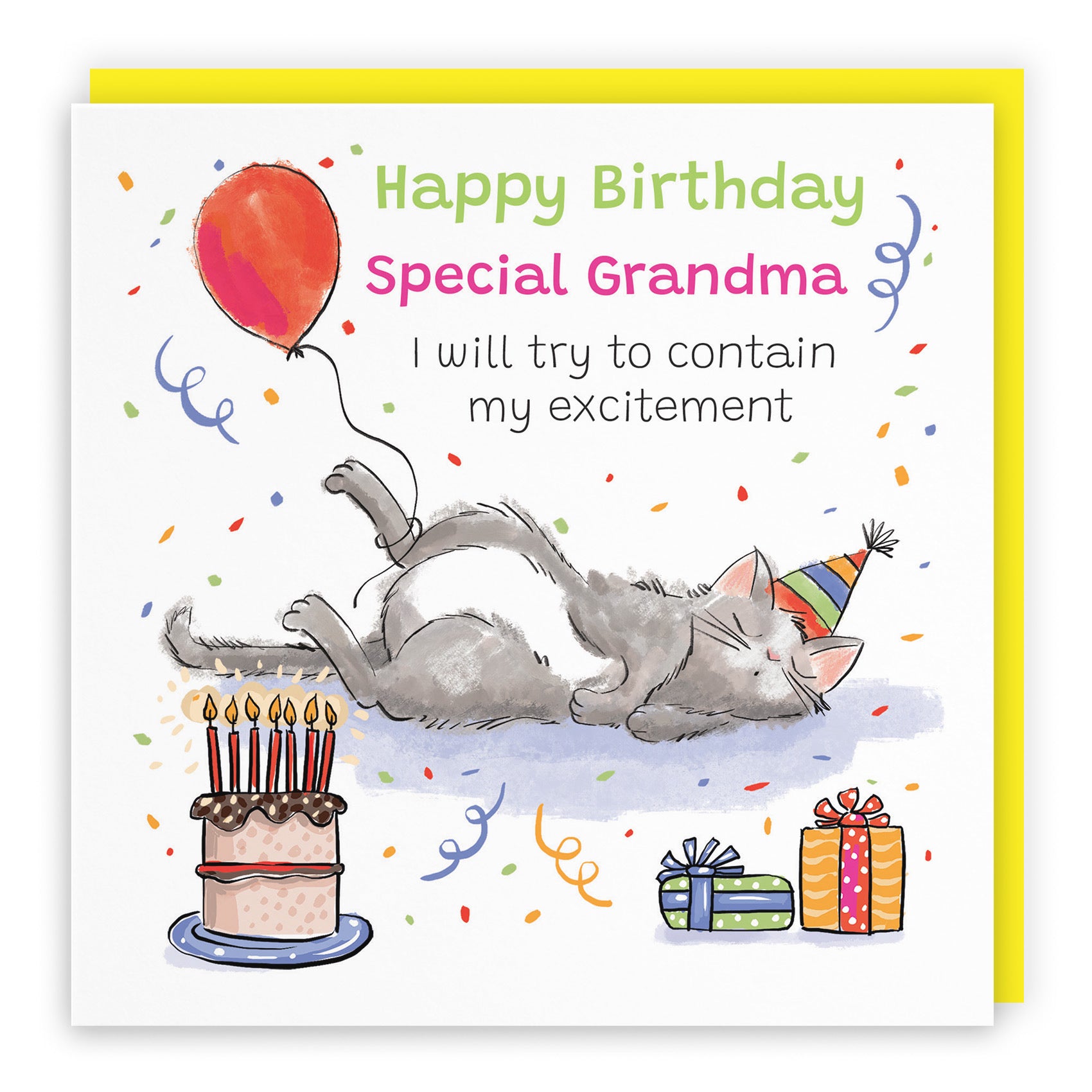 Grandma Birthday Card Sleepy Cat Animal Party - Default Title (RM00034)