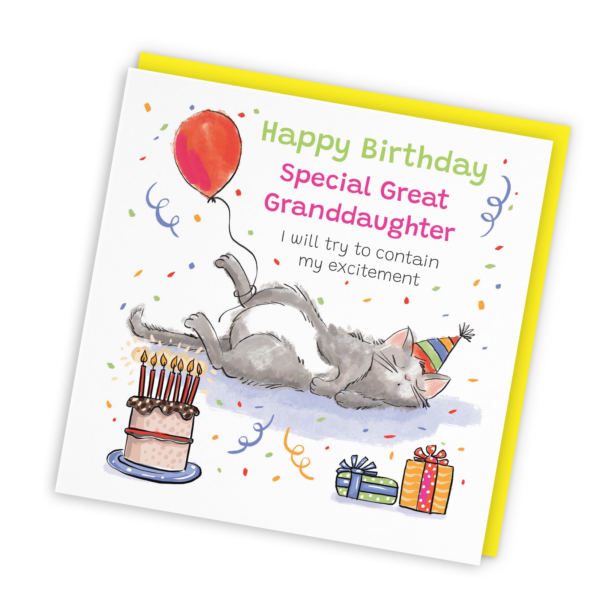 Great Granddaughter Birthday Card Sleepy Cat Animal Party - Default Title (RM00043)