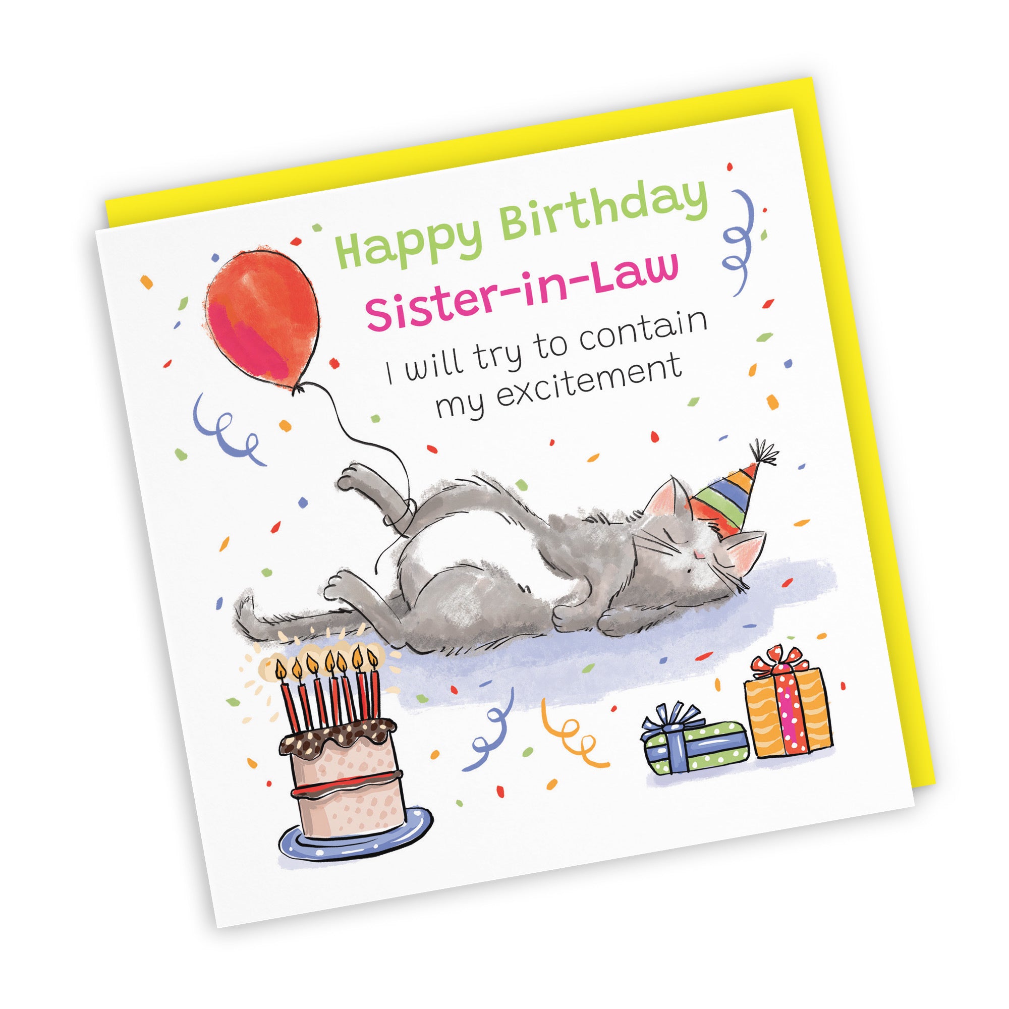 Sister-in-Law Birthday Card Sleepy Cat Animal Party - Default Title (RM00069)