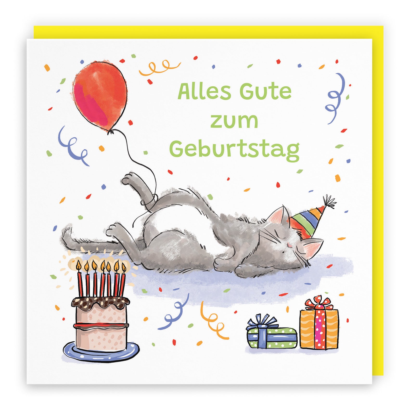 German Language Birthday Card Sleepy Cat Animal Party - Default Title (RM00092)