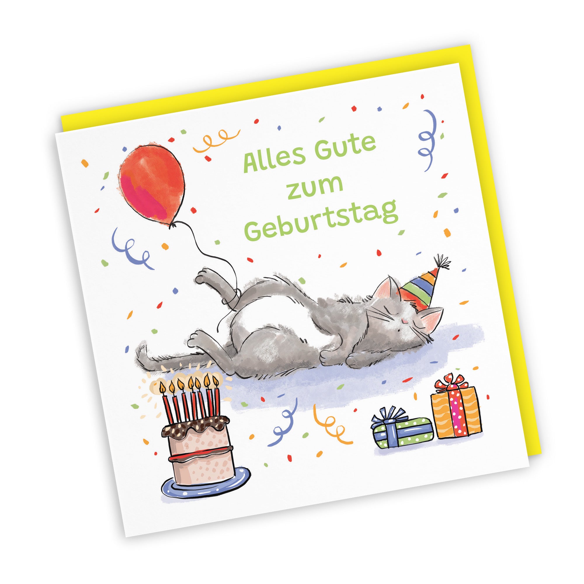 German Language Birthday Card Sleepy Cat Animal Party - Default Title (RM00092)