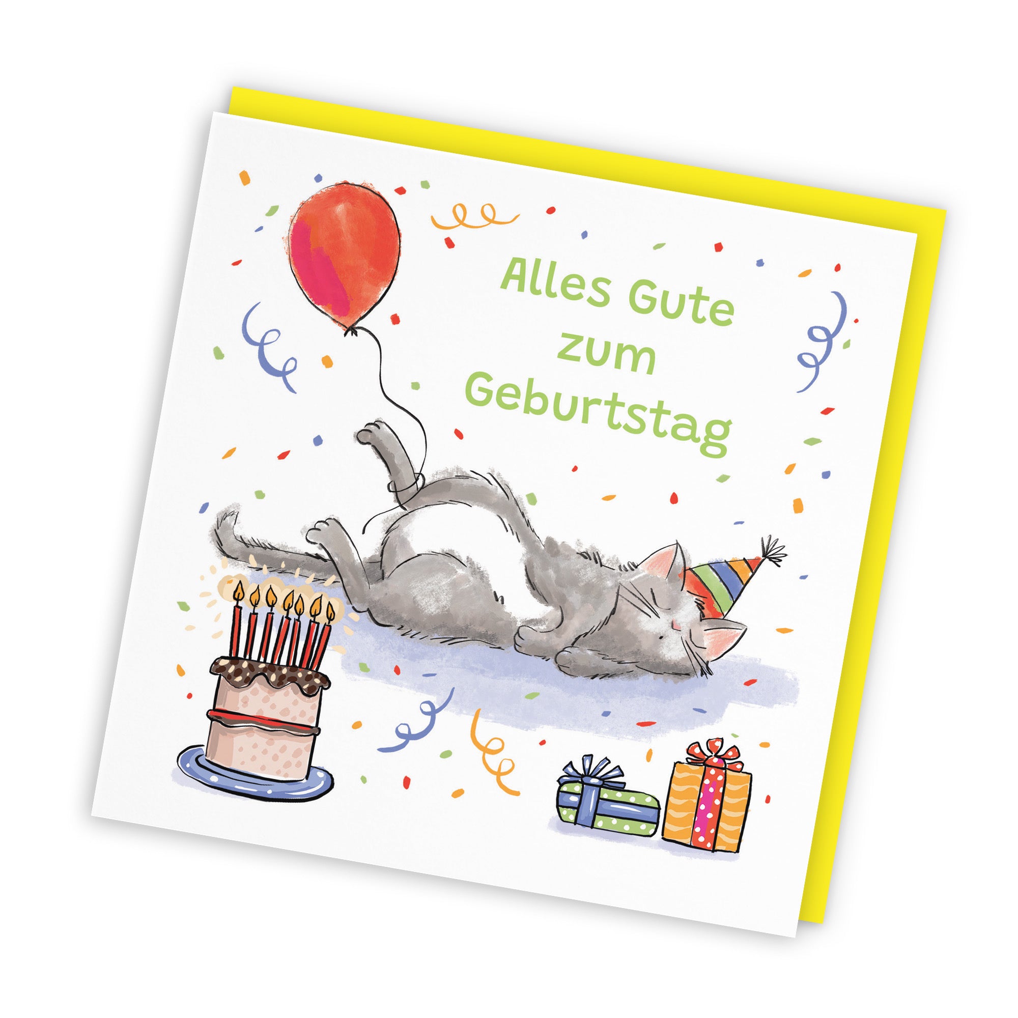 German Language Birthday Card Sleepy Cat Animal Party - Default Title (RM00092)