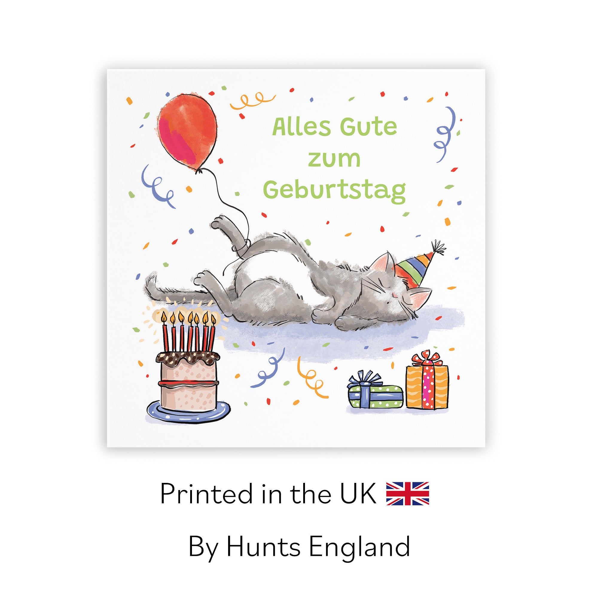 German Language Birthday Card Sleepy Cat Animal Party - Default Title (RM00092)