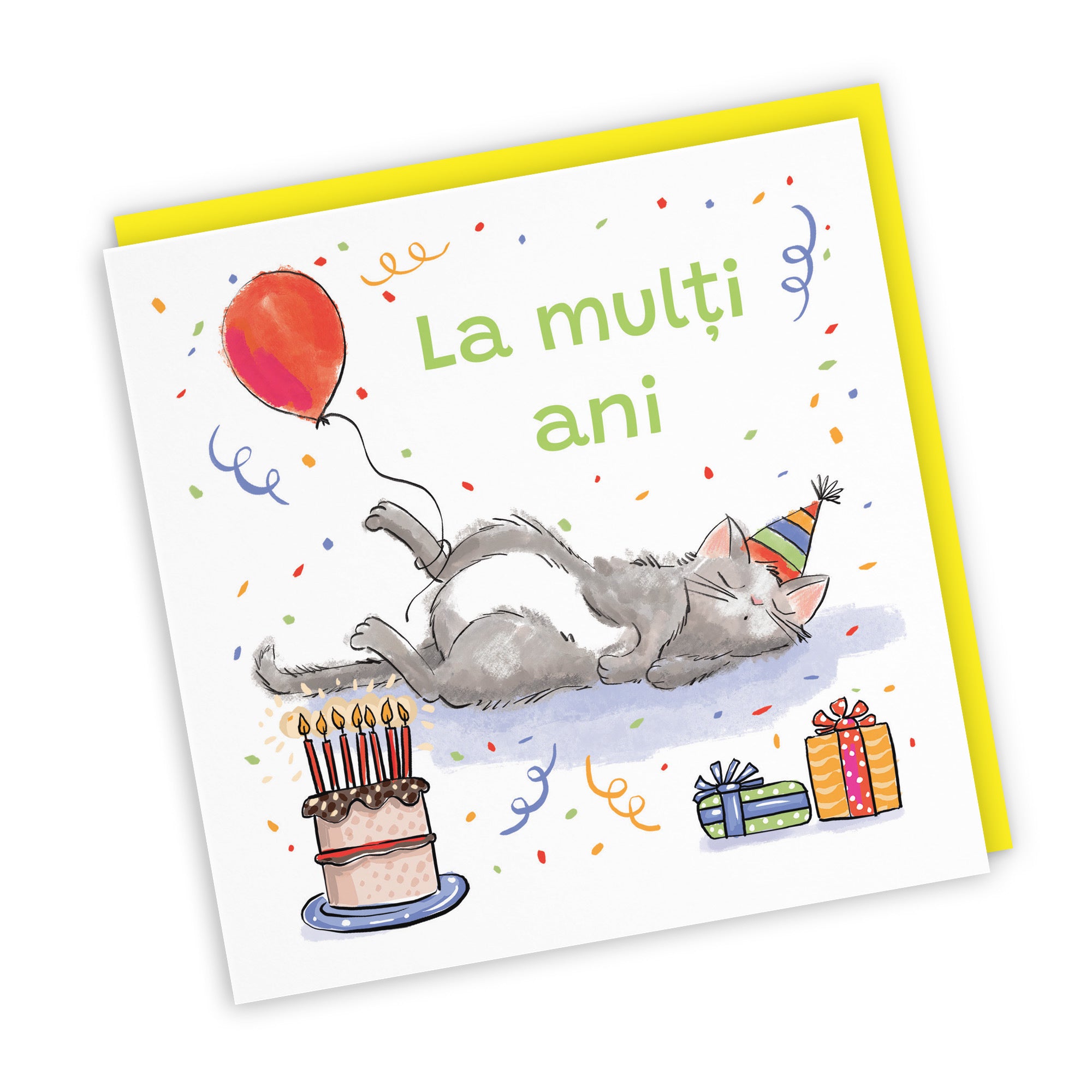 Romanian Language Birthday Card Sleepy Cat Animal Party - Default Title (RM00093)