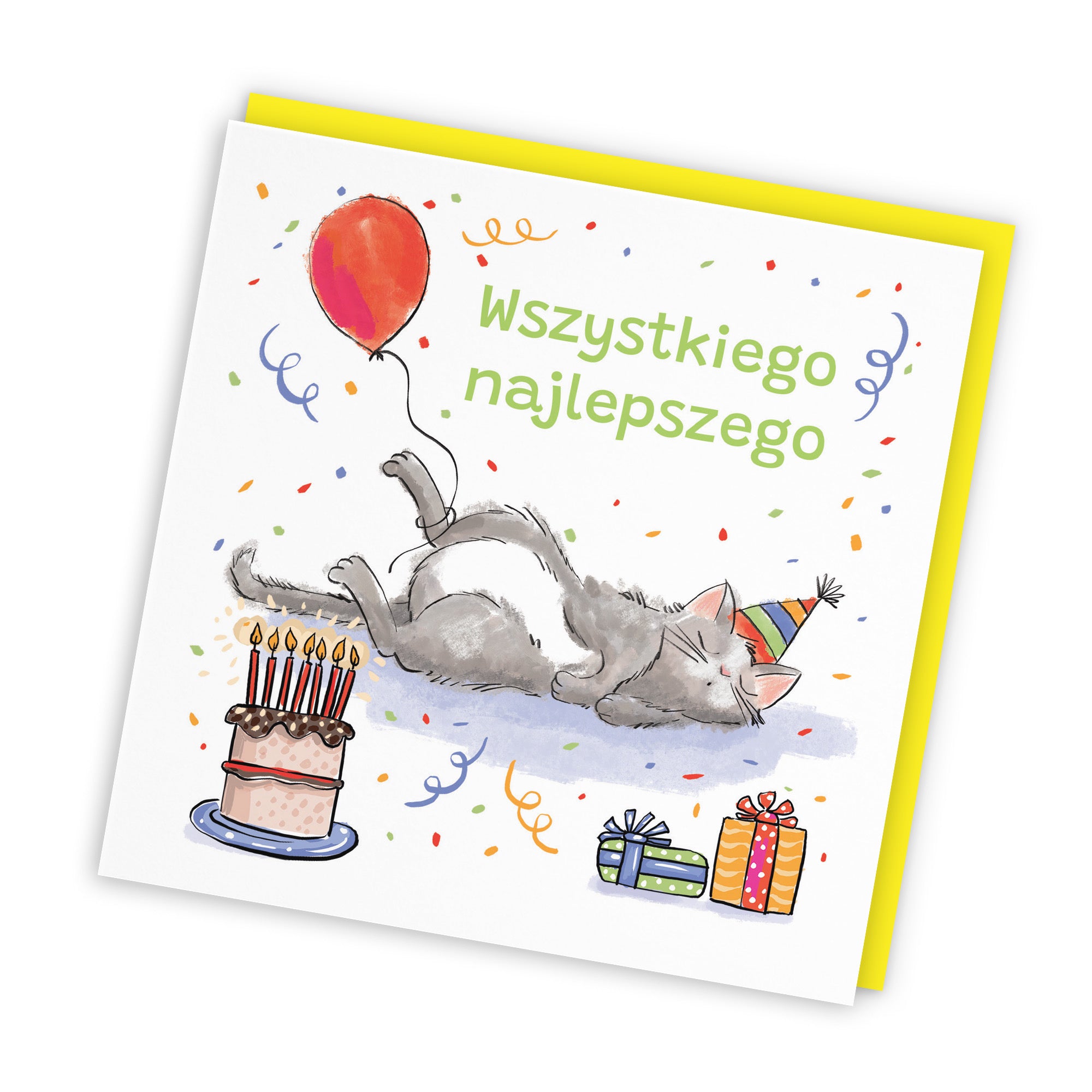 Polish Language Birthday Card Sleepy Cat Animal Party - Default Title (RM00094)