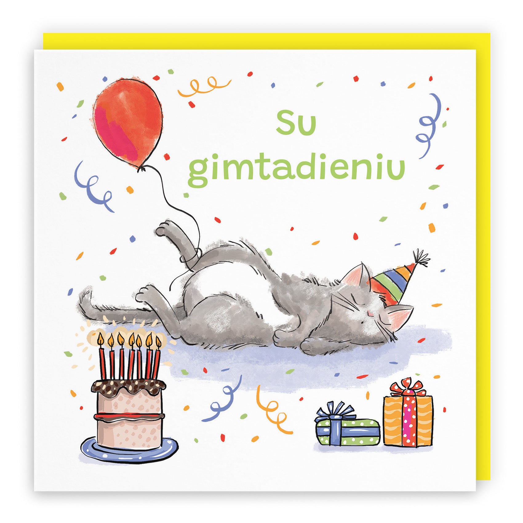 Lithuanian Language Birthday Card Sleepy Cat Animal Party - Default Title (RM00096)