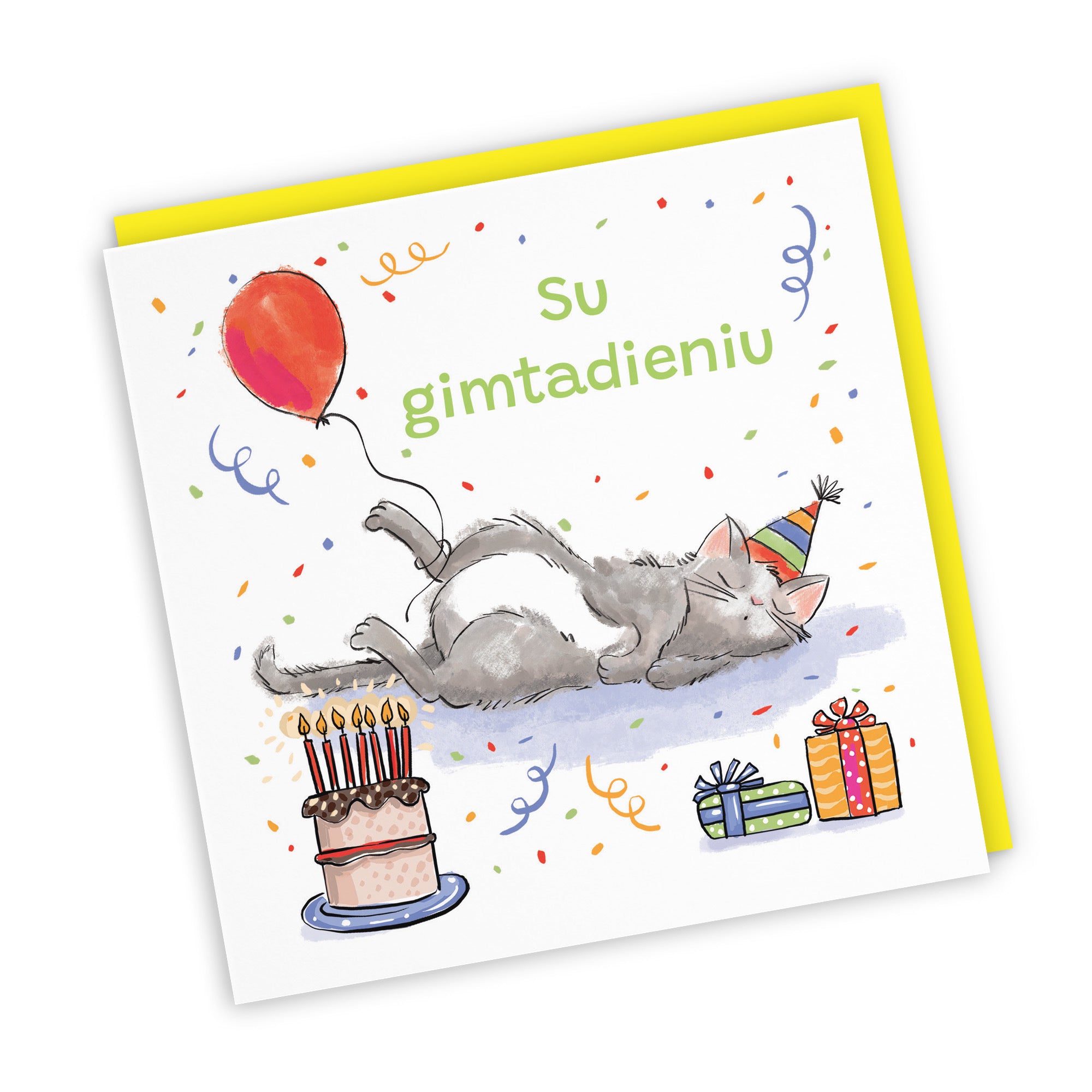 Lithuanian Language Birthday Card Sleepy Cat Animal Party - Default Title (RM00096)