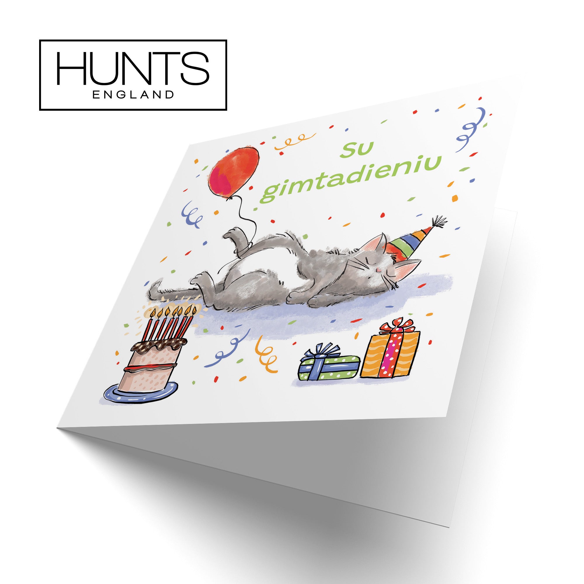 Lithuanian Language Birthday Card Sleepy Cat Animal Party - Default Title (RM00096)