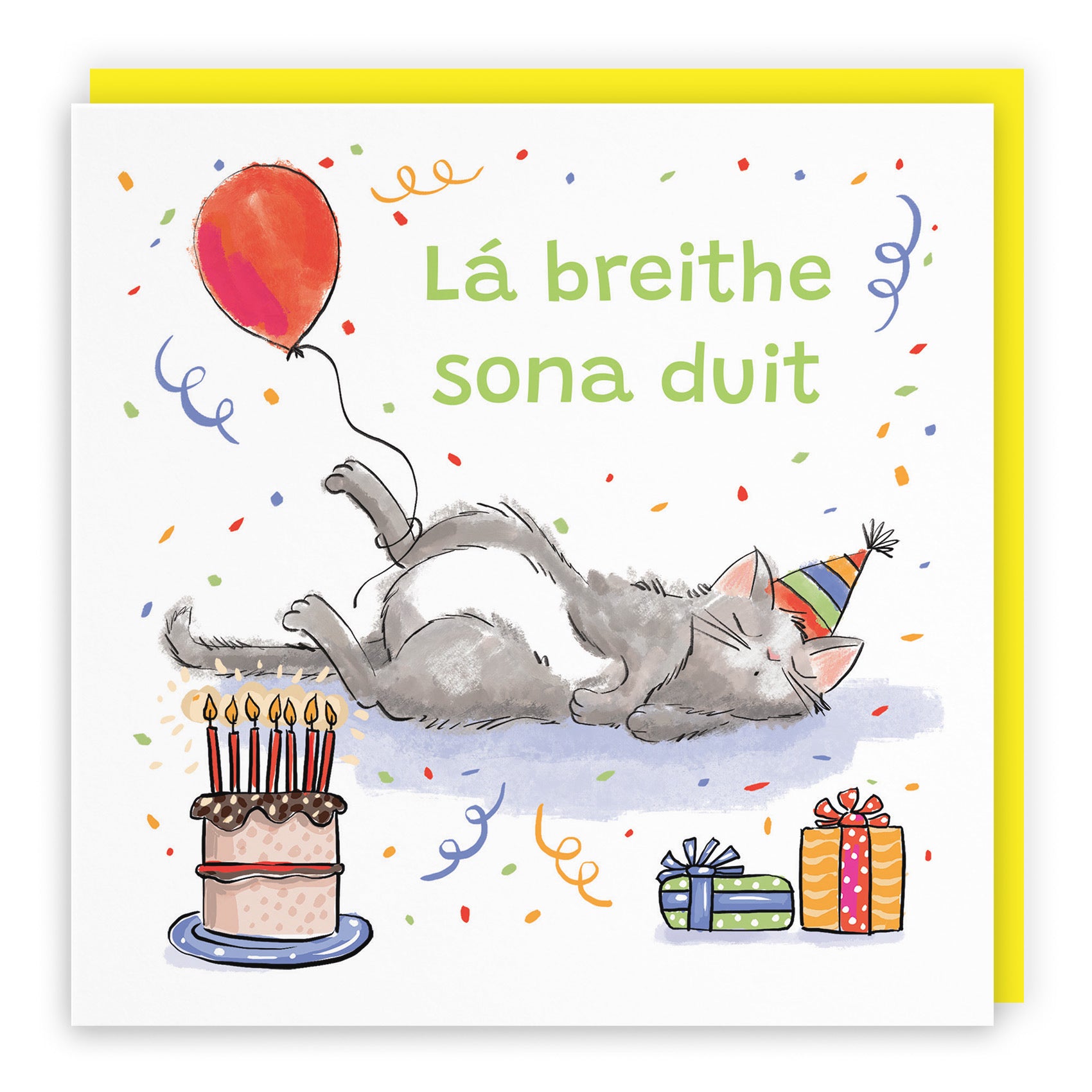 Irish Gaelic Language Birthday Card Sleepy Cat Animal Party - Default Title (RM00097)