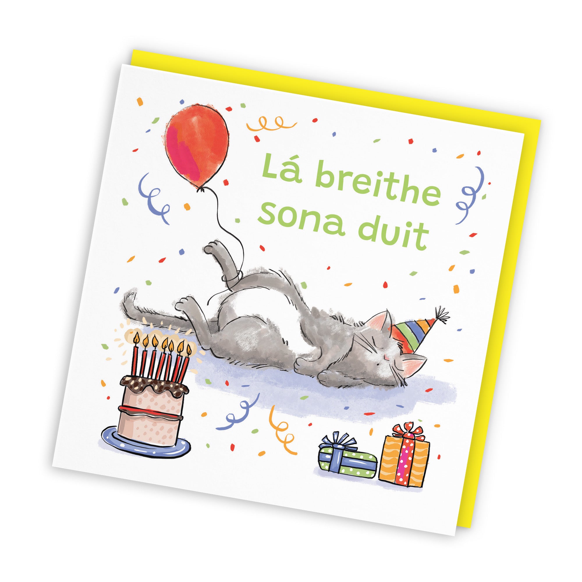 Irish Gaelic Language Birthday Card Sleepy Cat Animal Party - Default Title (RM00097)