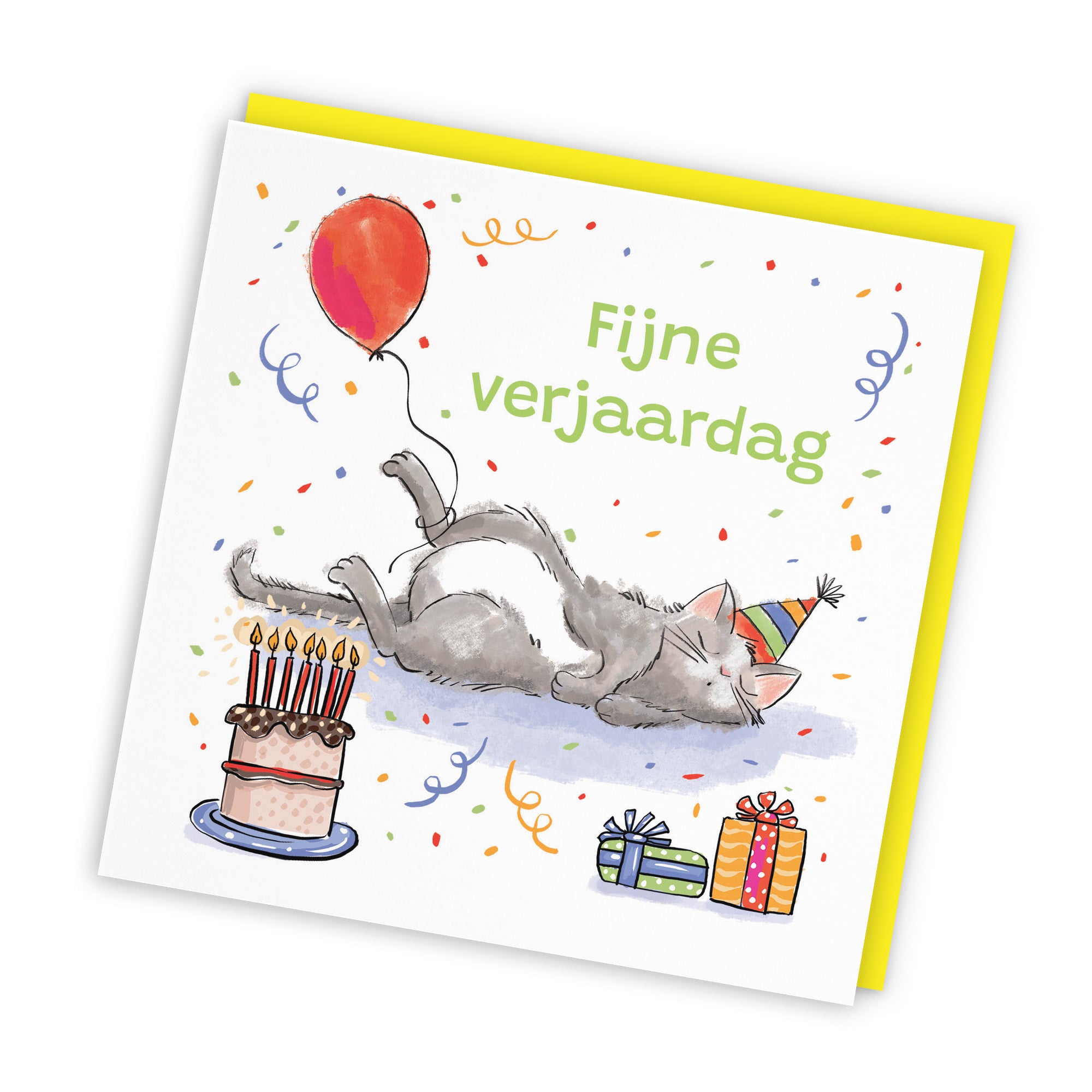 Dutch Language Birthday Card Sleepy Cat Animal Party - Default Title (RM00098)