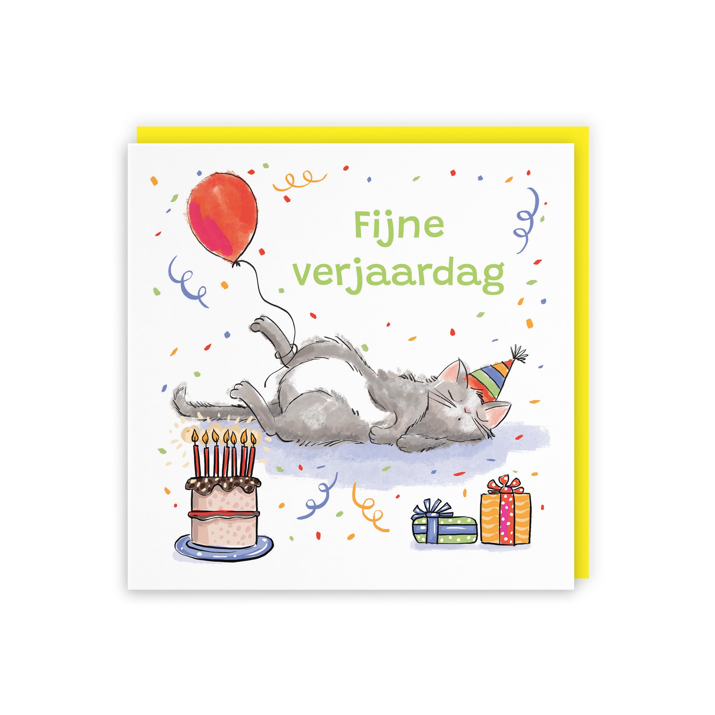 Dutch Language Birthday Card Sleepy Cat Animal Party - Default Title (RM00098)