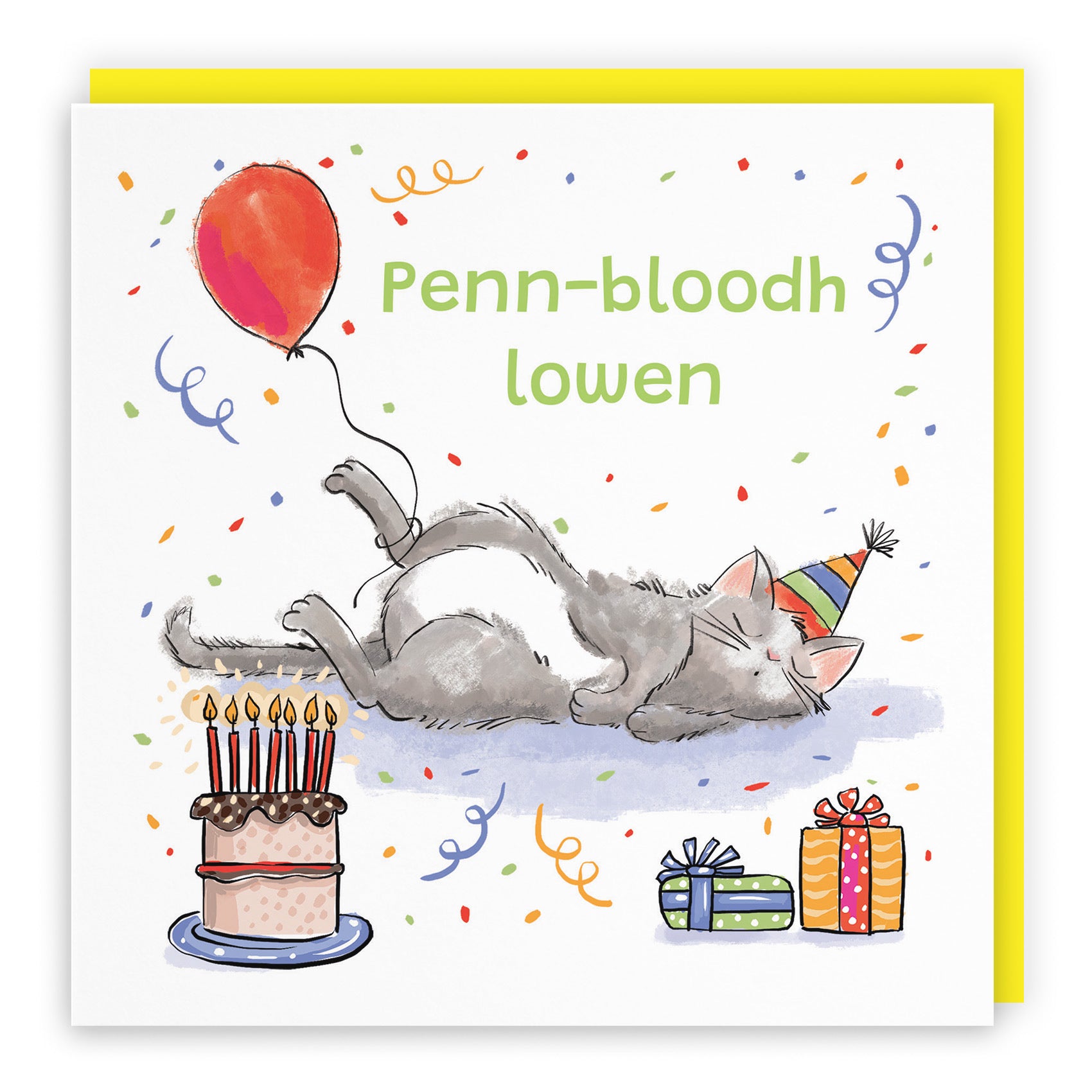 Cornish Language Birthday Card Sleepy Cat Animal Party - Default Title (RM00099)