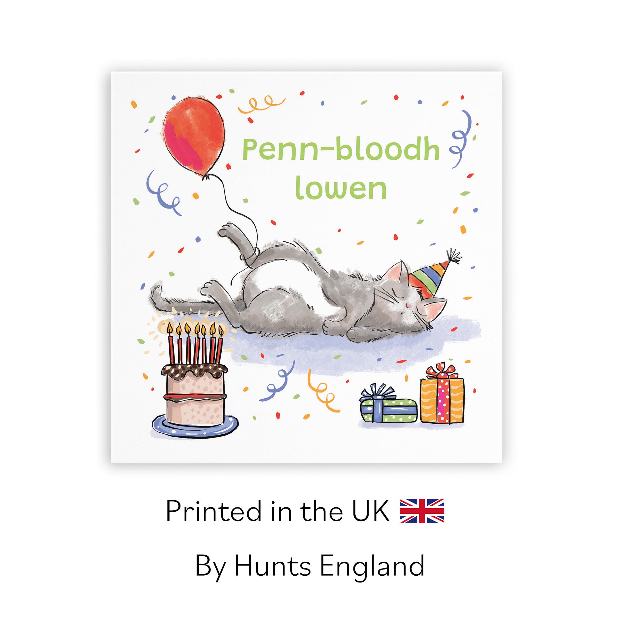 Cornish Language Birthday Card Sleepy Cat Animal Party - Default Title (RM00099)