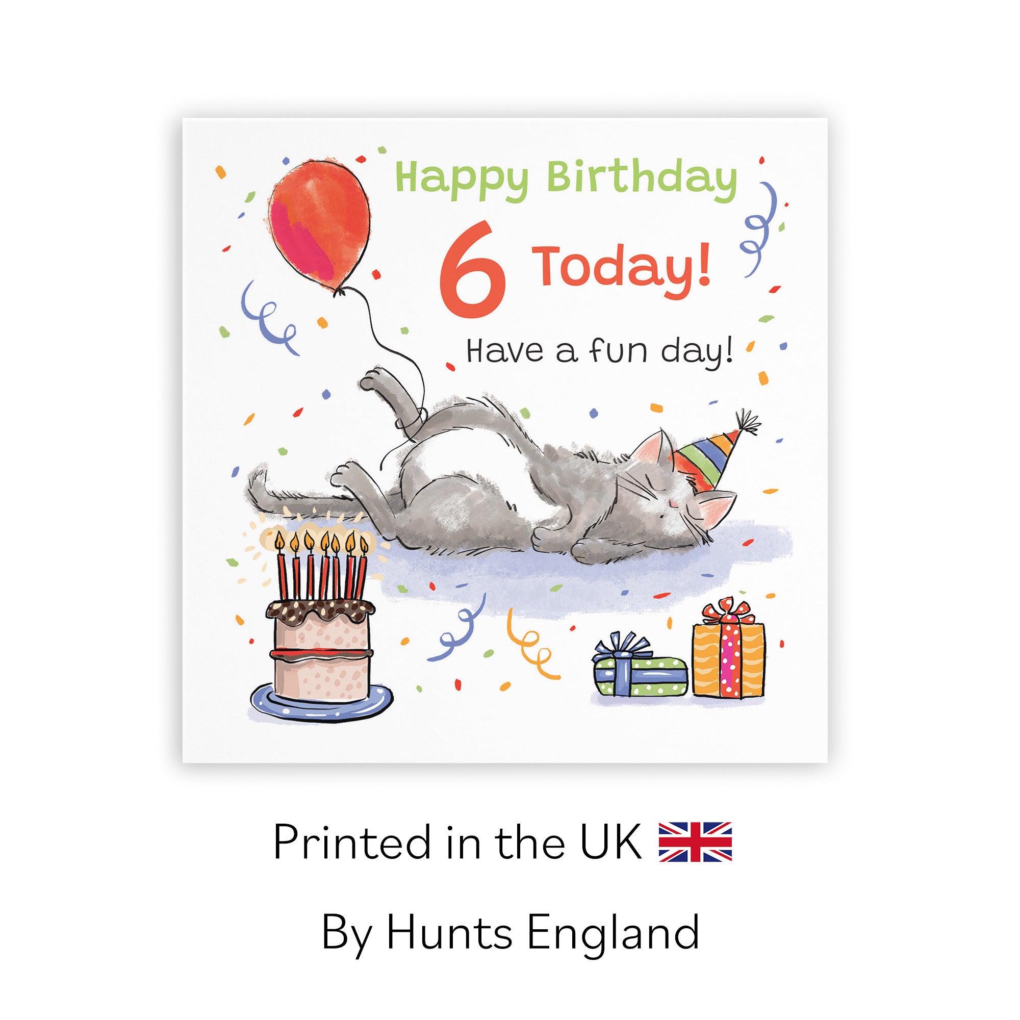 6th Birthday Card Sleepy Cat Animal Party - Default Title (RM00102)