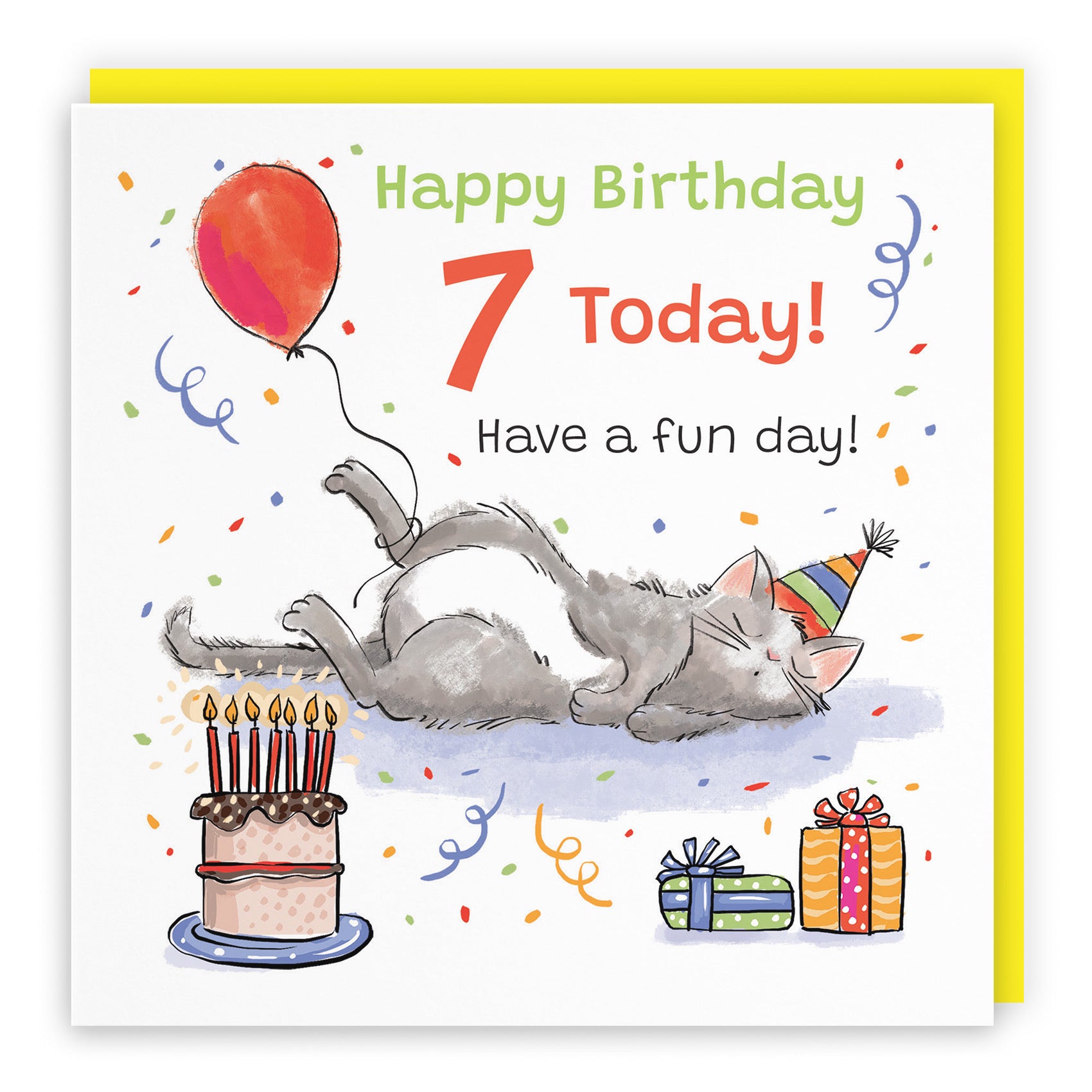 7th Birthday Card Sleepy Cat Animal Party - Default Title (RM00103)
