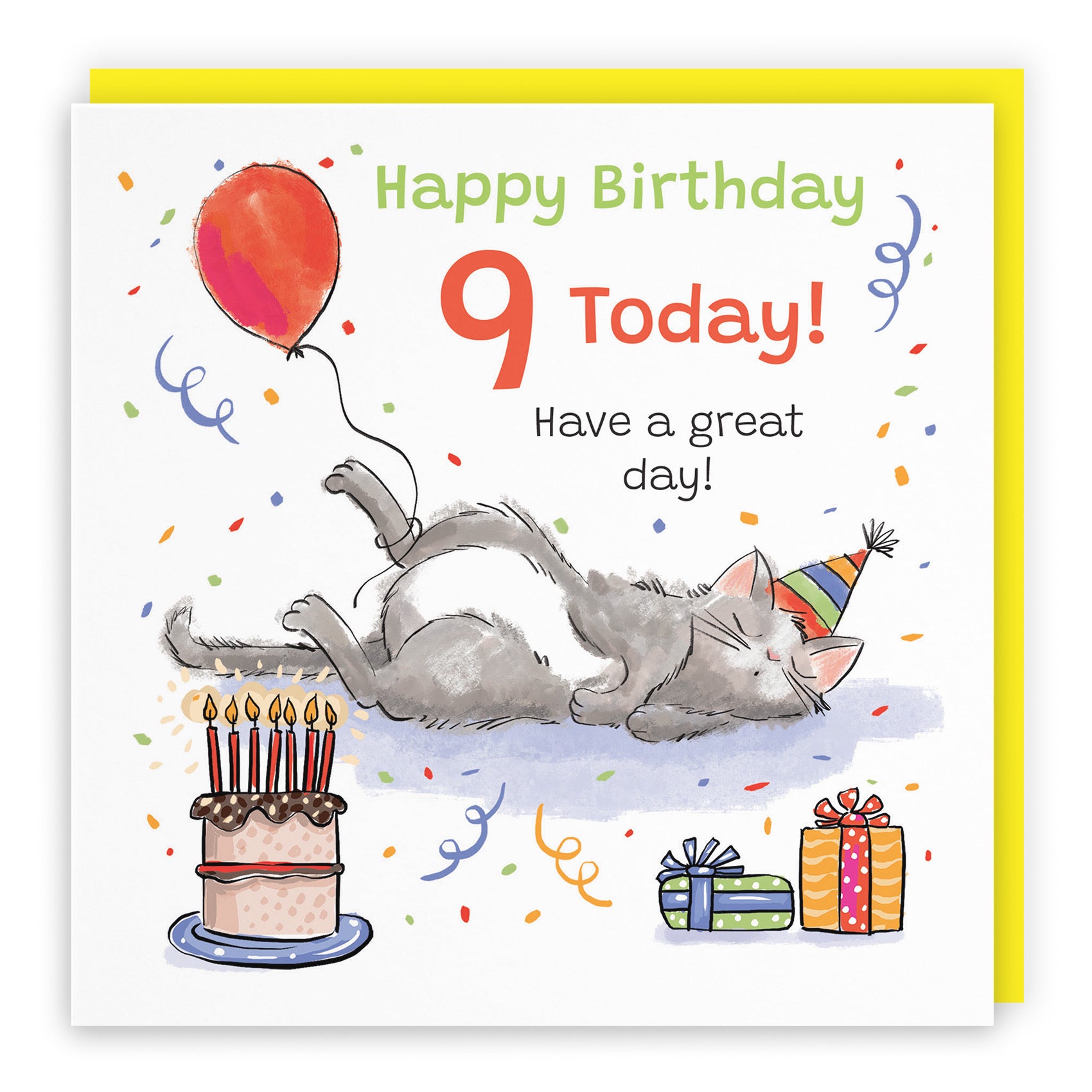 9th Birthday Card Sleepy Cat Animal Party - Default Title (RM00105)