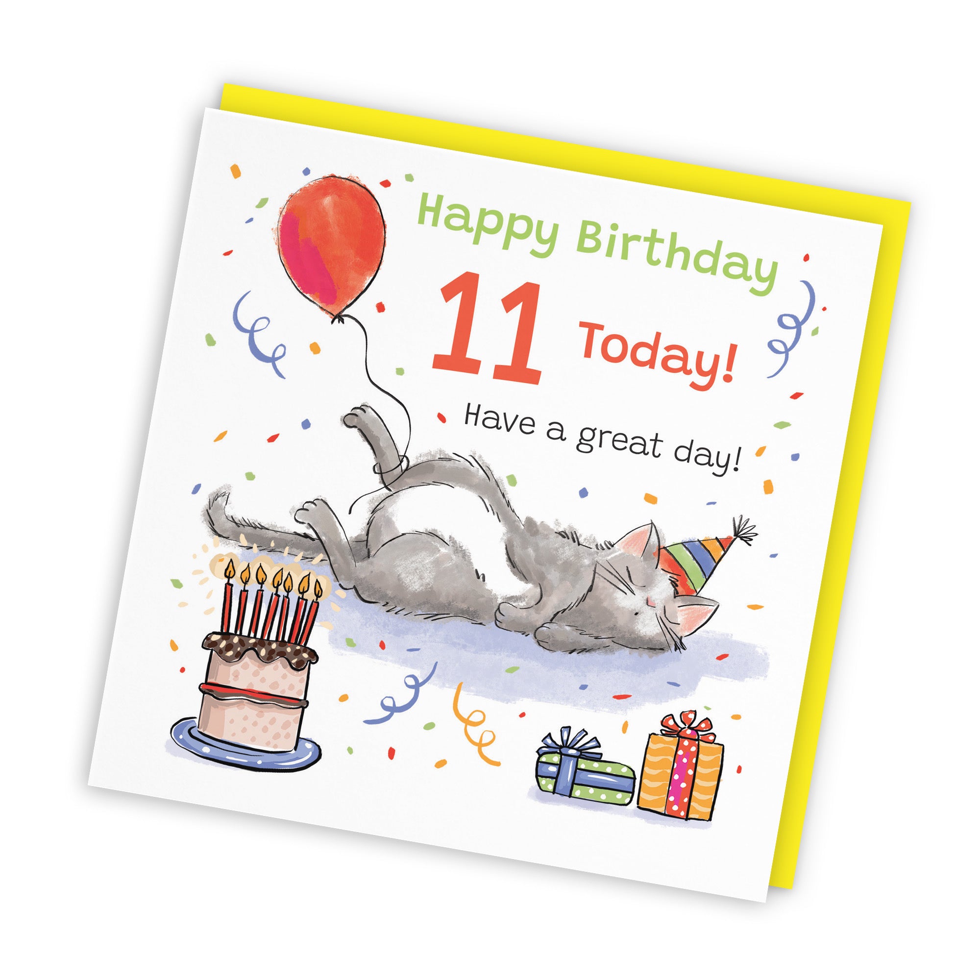 11th Birthday Card Sleepy Cat Animal Party - Default Title (RM00107)