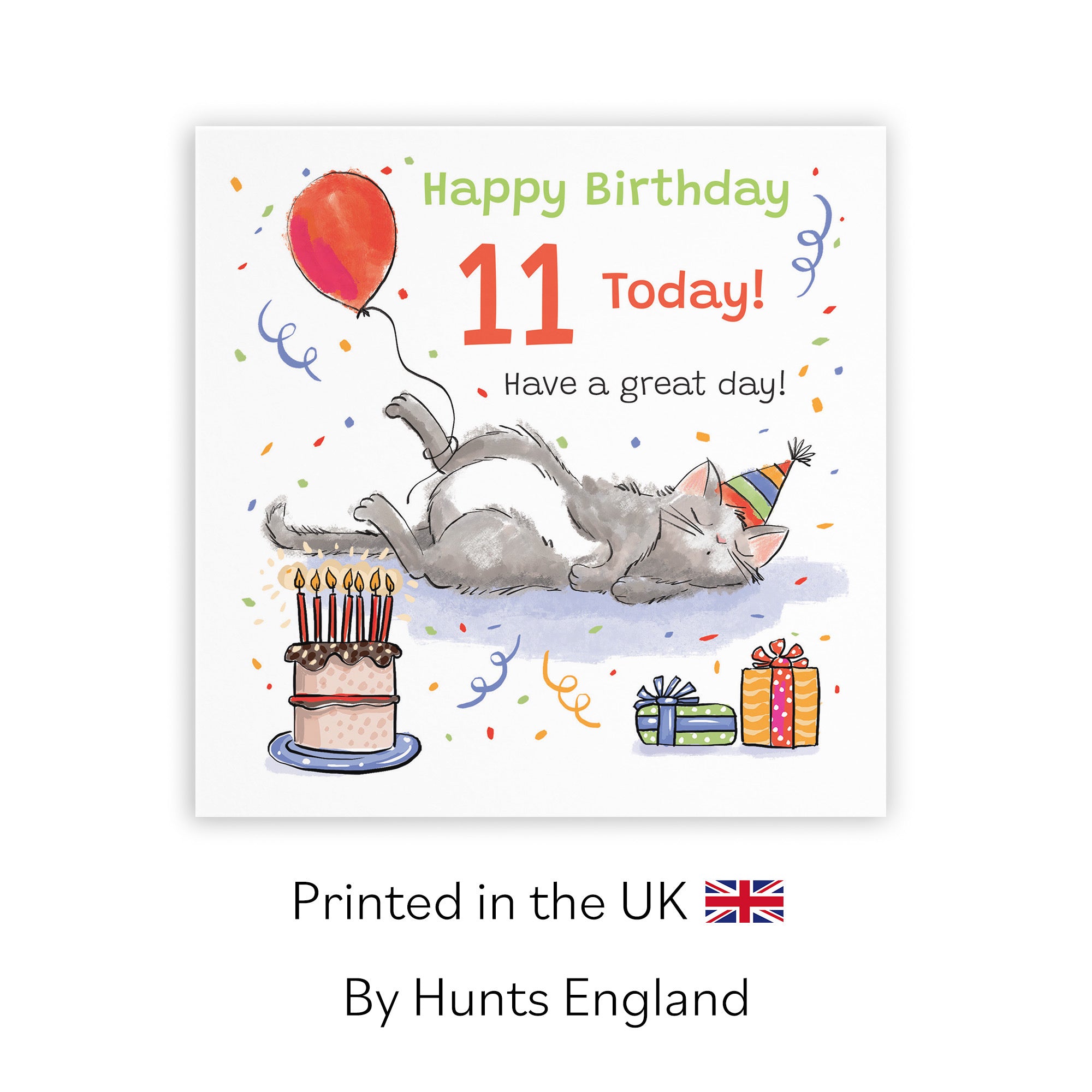 11th Birthday Card Sleepy Cat Animal Party - Default Title (RM00107)