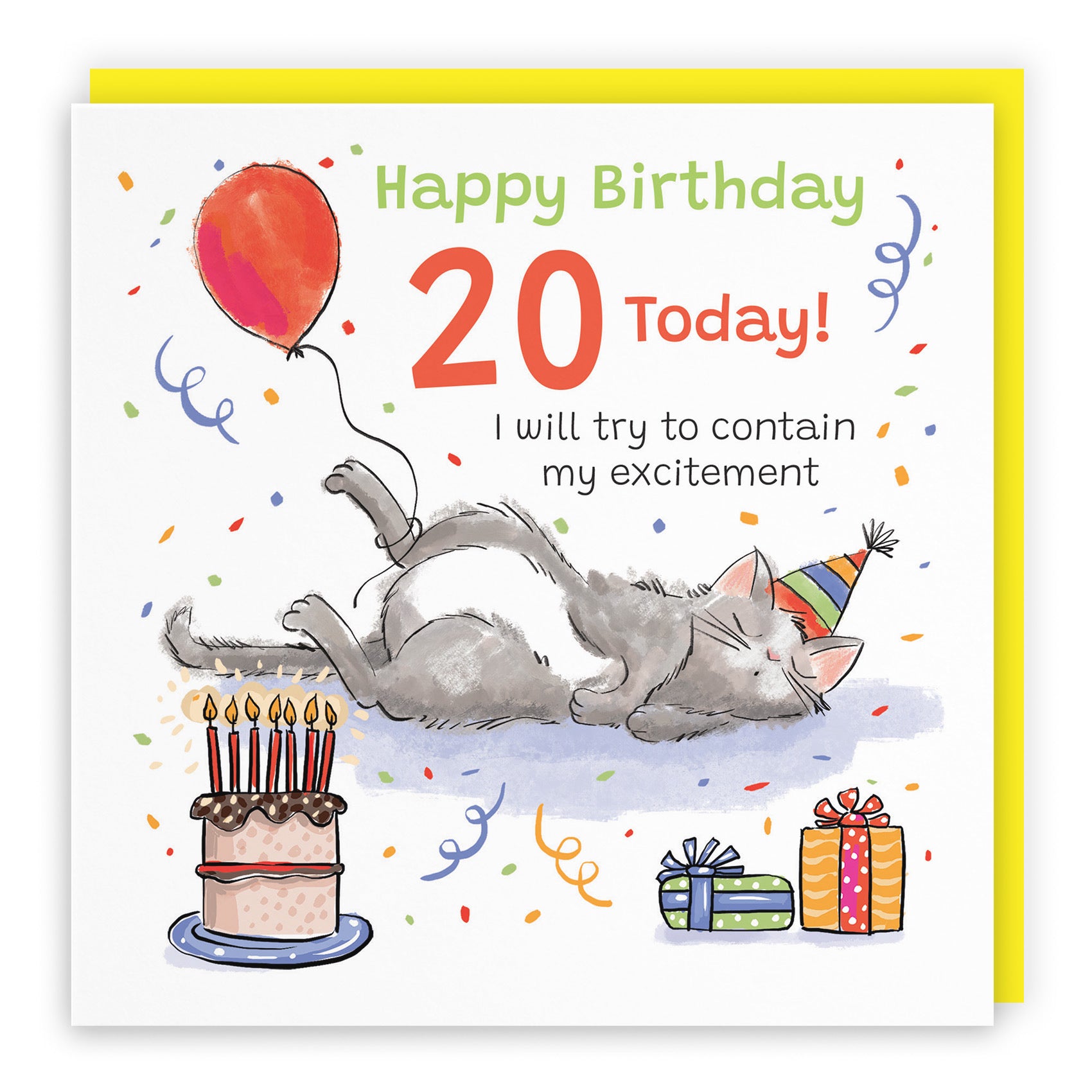 20th Birthday Card Sleepy Cat Animal Party - Default Title (RM00116)