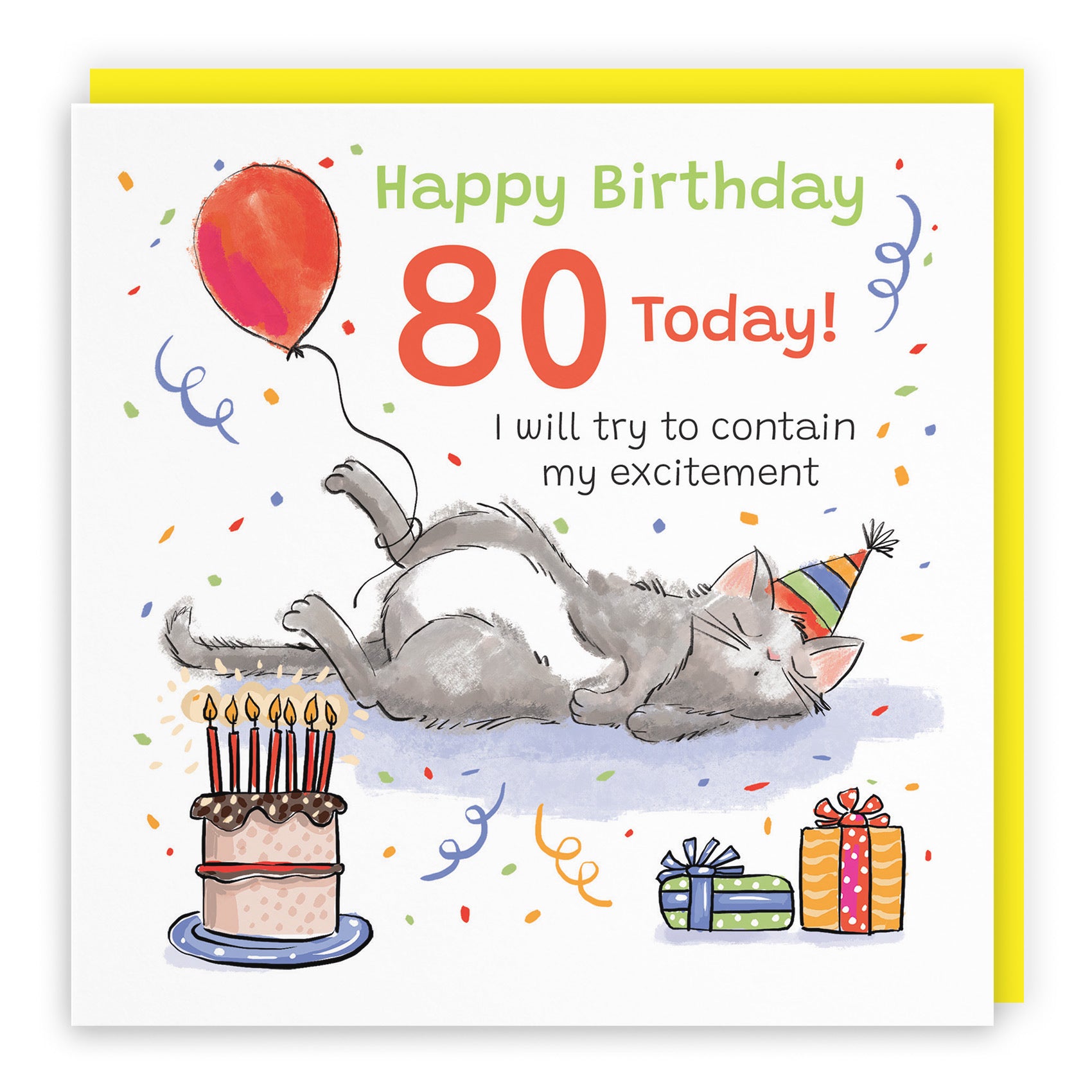 80th Birthday Card Sleepy Cat Animal Party - Default Title (RM00130)