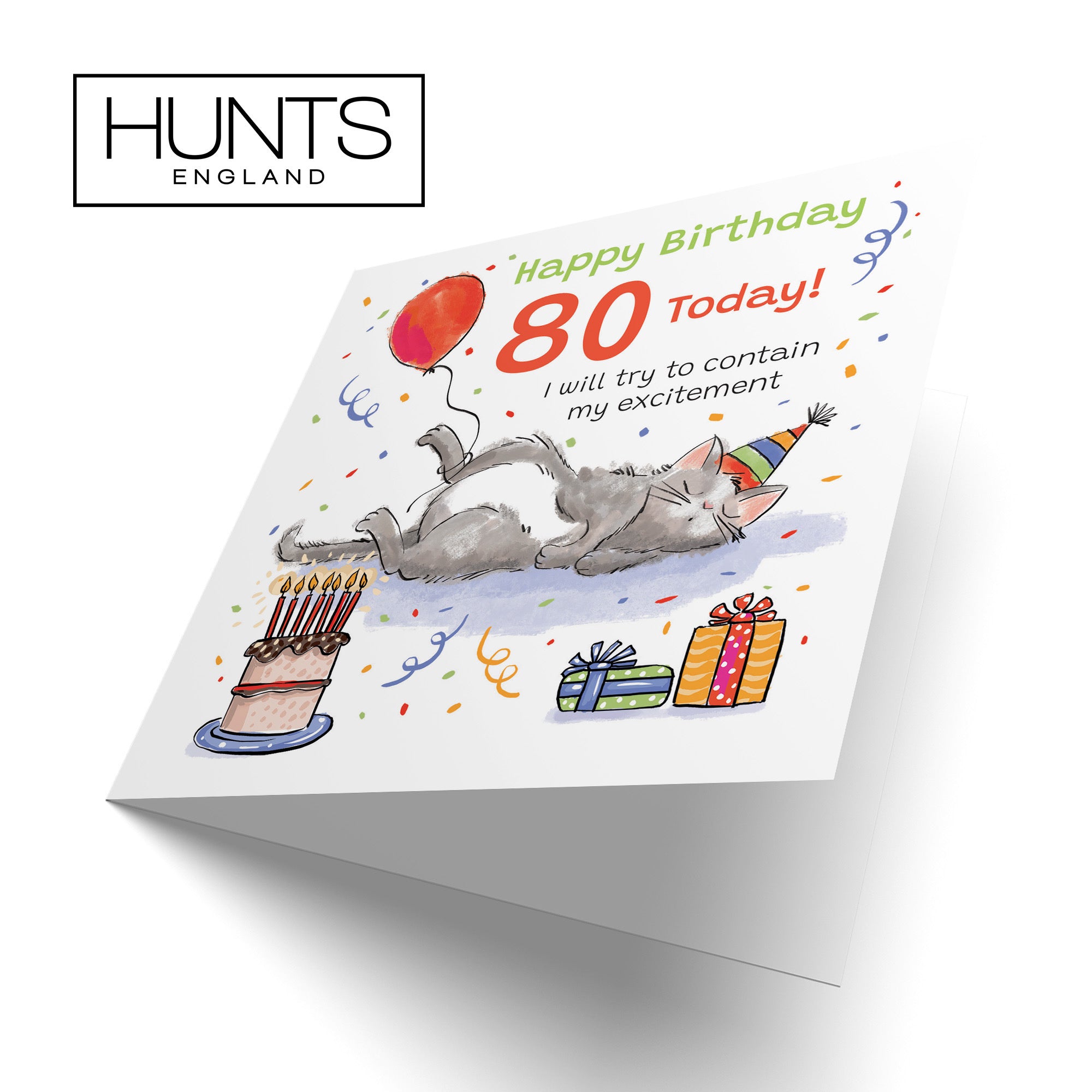 80th Birthday Card Sleepy Cat Animal Party - Default Title (RM00130)