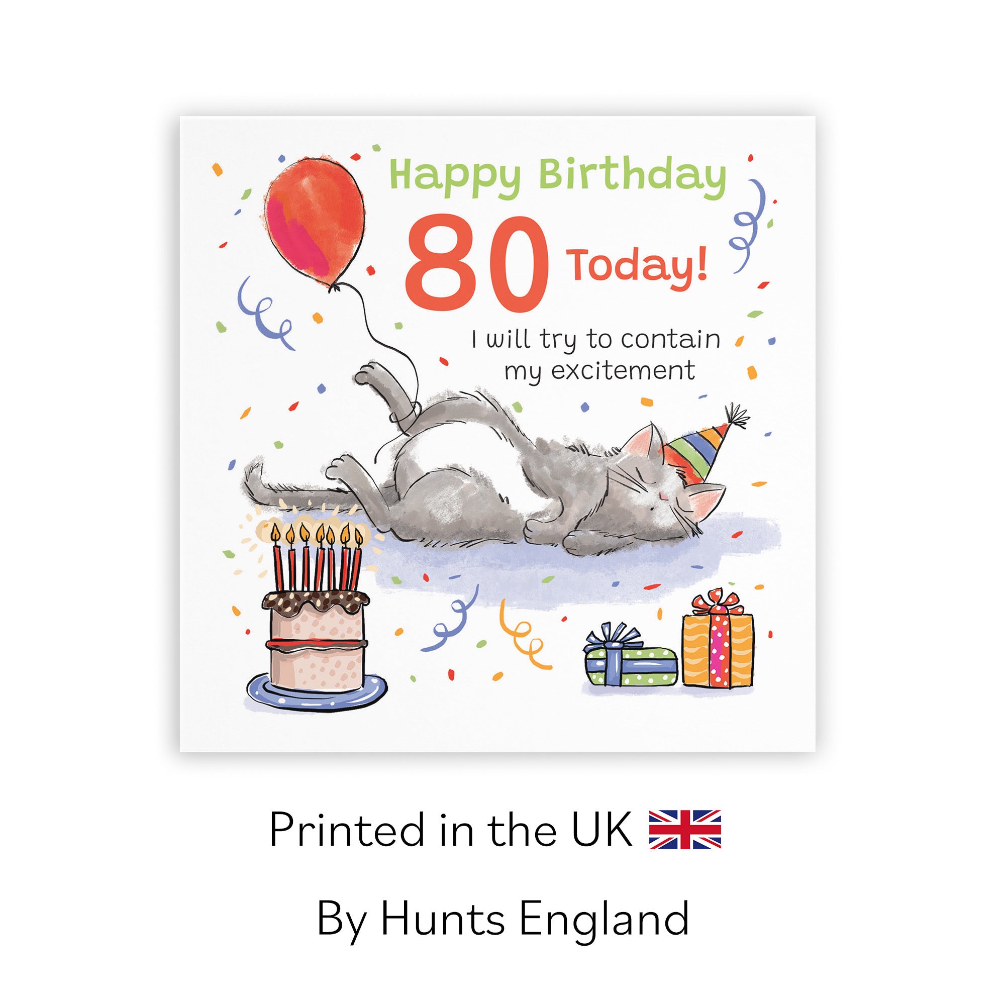 80th Birthday Card Sleepy Cat Animal Party - Default Title (RM00130)