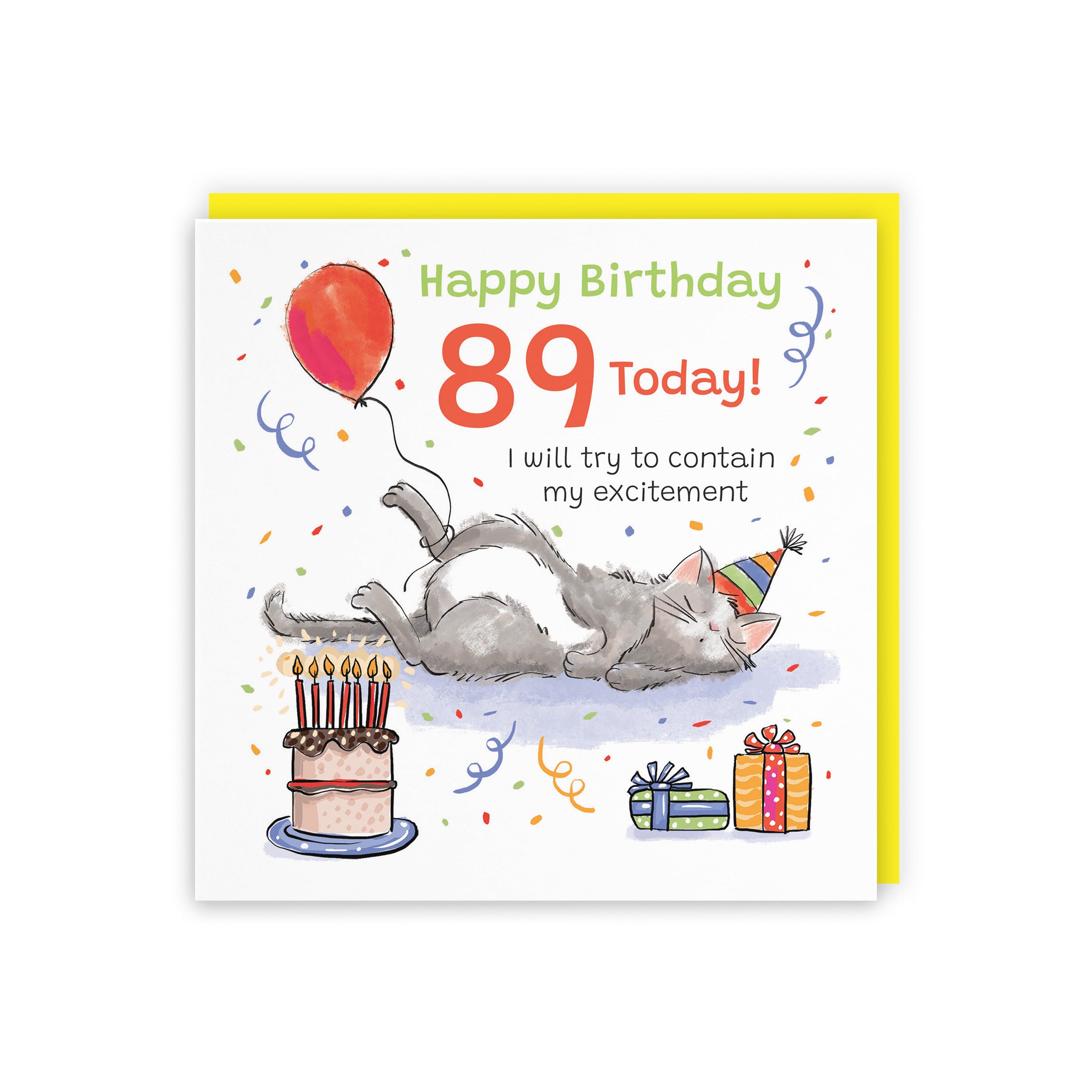 89th Birthday Card Sleepy Cat Animal Party - Default Title (RM00139)