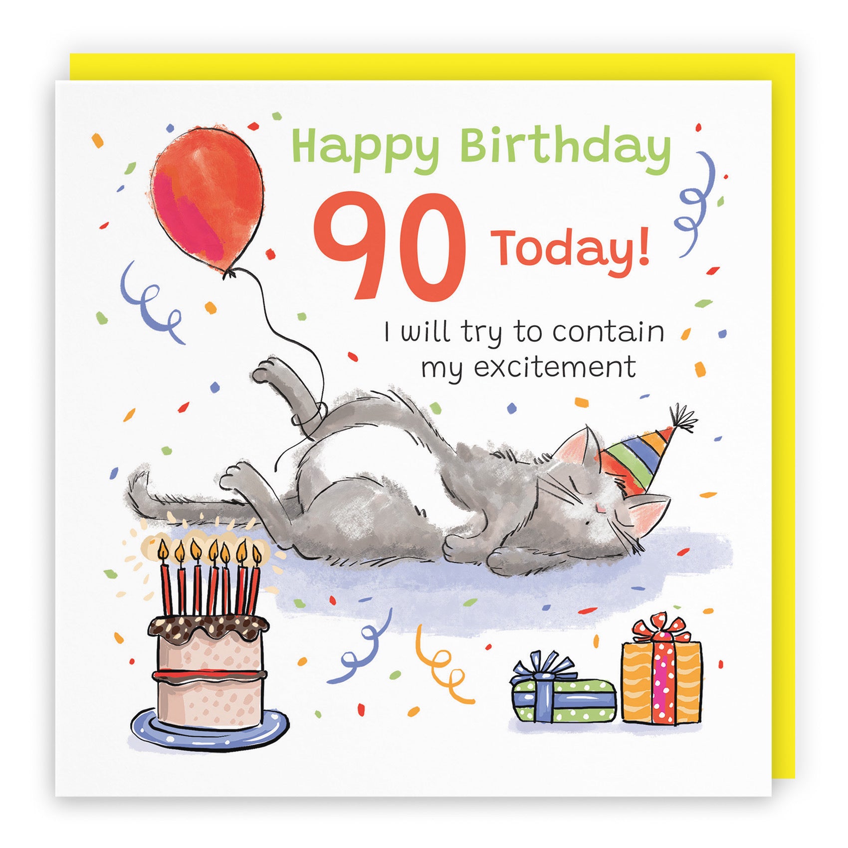 90th Birthday Card Sleepy Cat Animal Party - Default Title (RM00140)