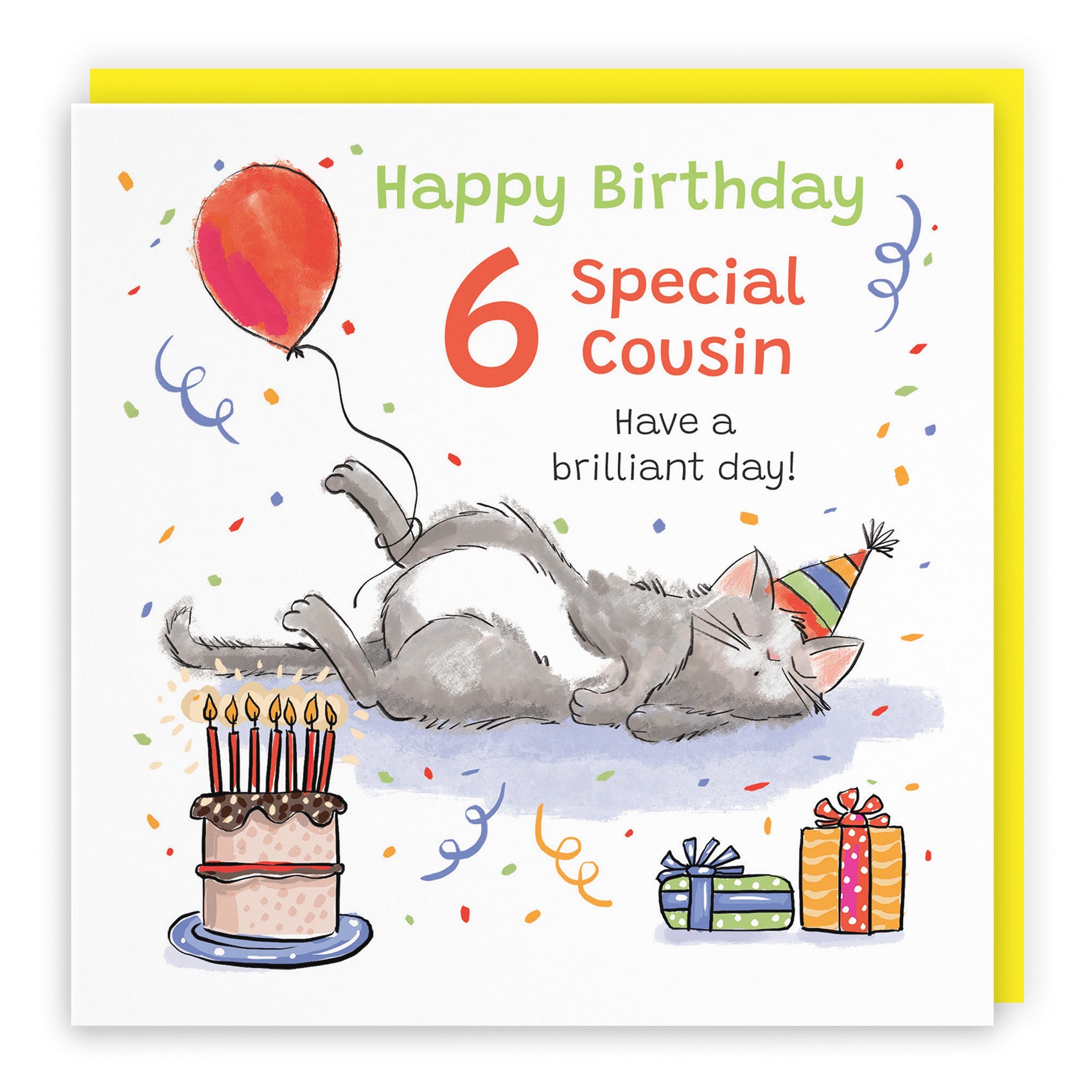 6th Cousin Birthday Card Sleepy Cat Animal Party - Default Title (RM00171)