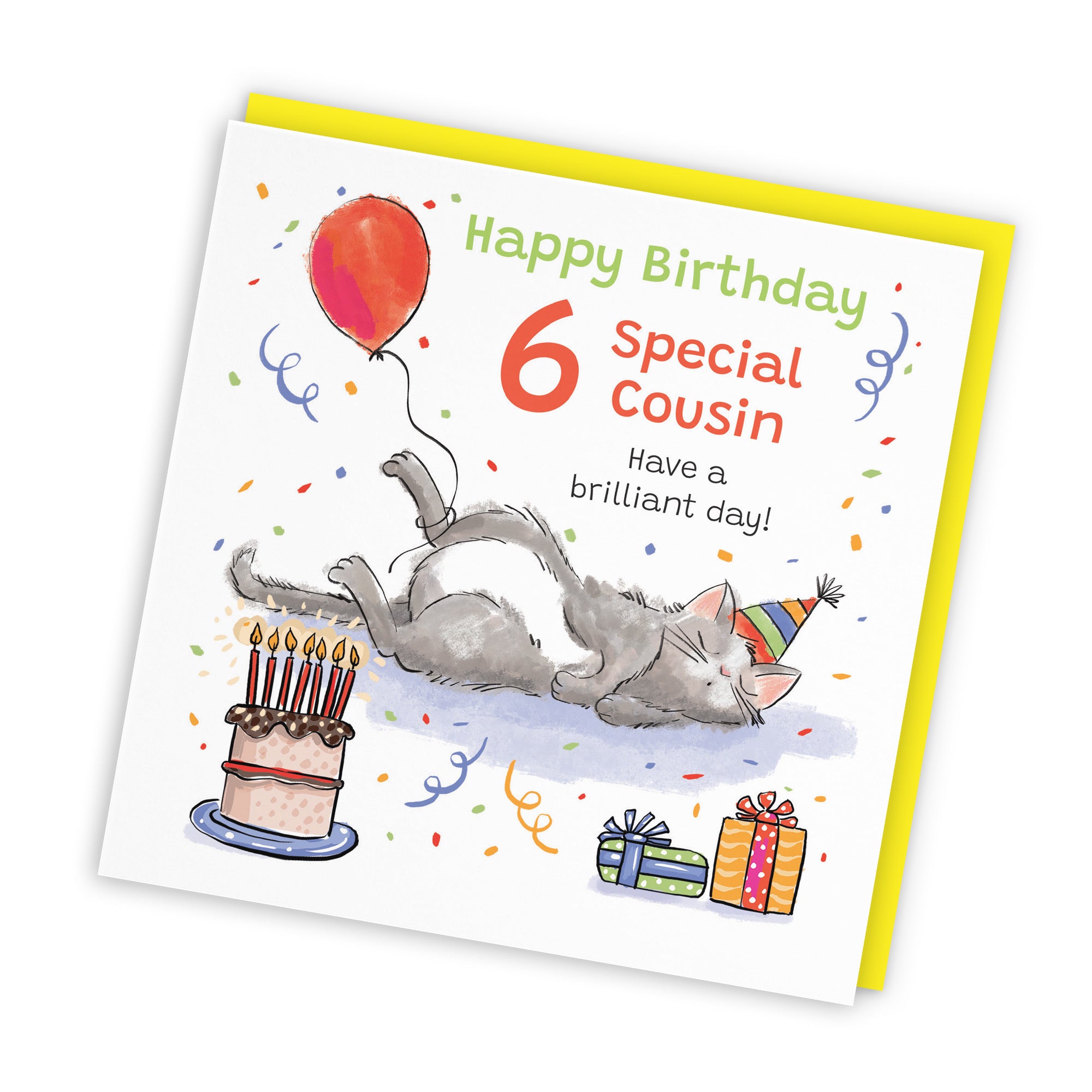 6th Cousin Birthday Card Sleepy Cat Animal Party - Default Title (RM00171)
