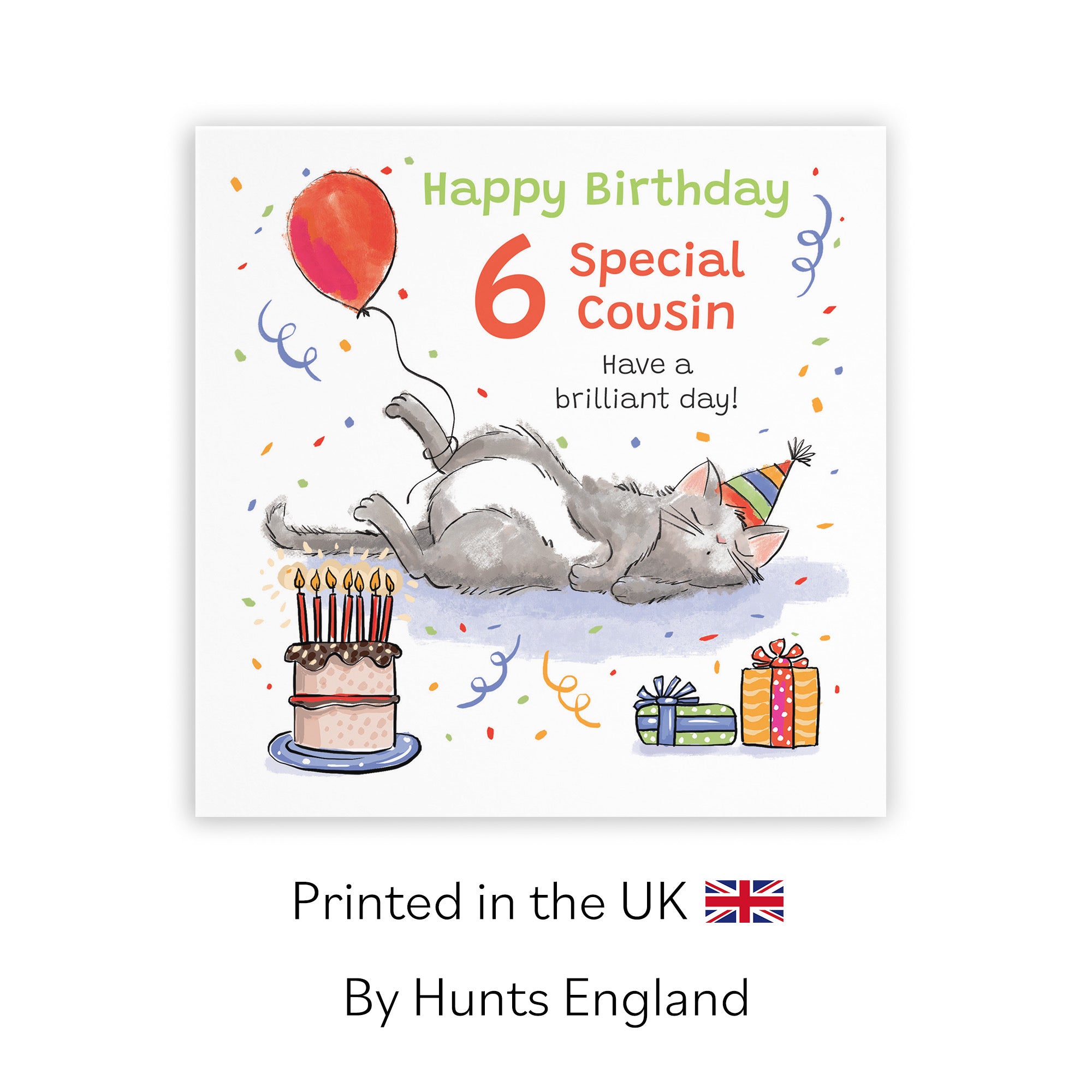 6th Cousin Birthday Card Sleepy Cat Animal Party - Default Title (RM00171)