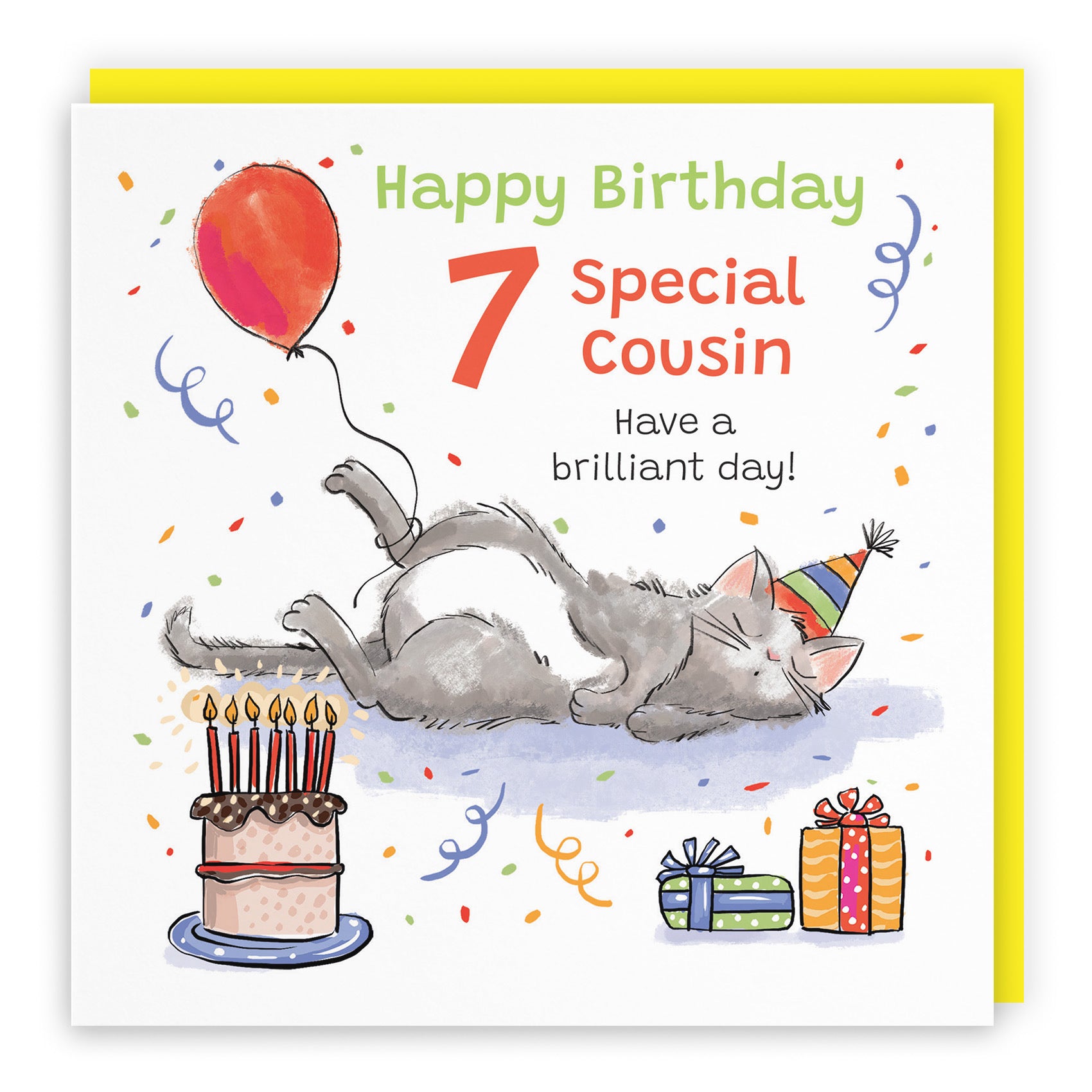 7th Cousin Birthday Card Sleepy Cat Animal Party - Default Title (RM00172)