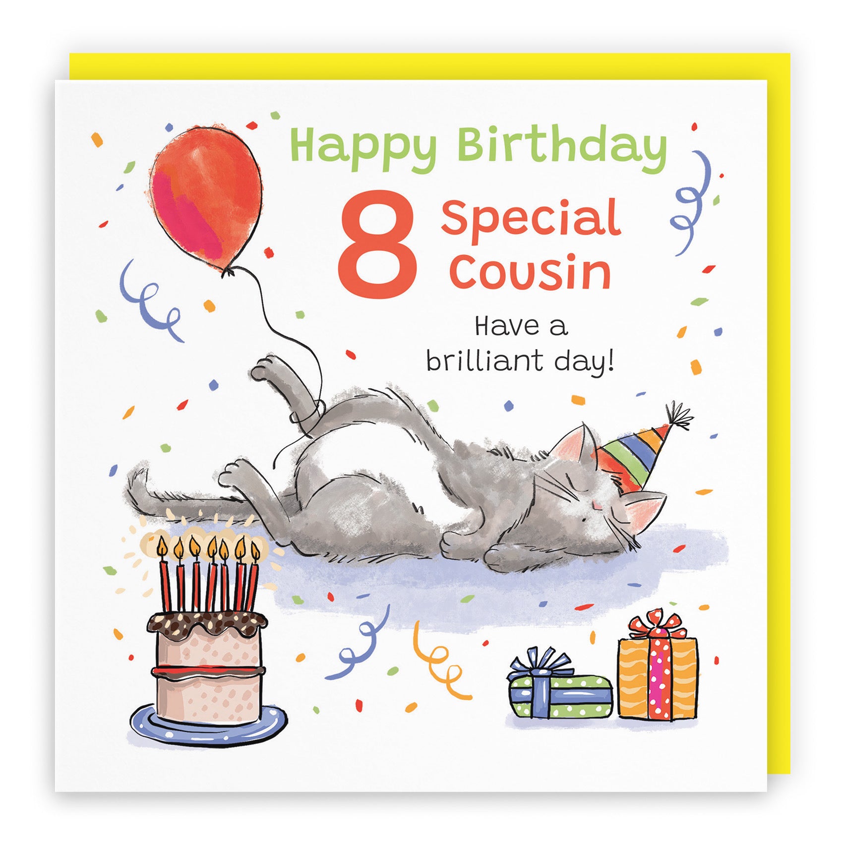 8th Cousin Birthday Card Sleepy Cat Animal Party - Default Title (RM00173)