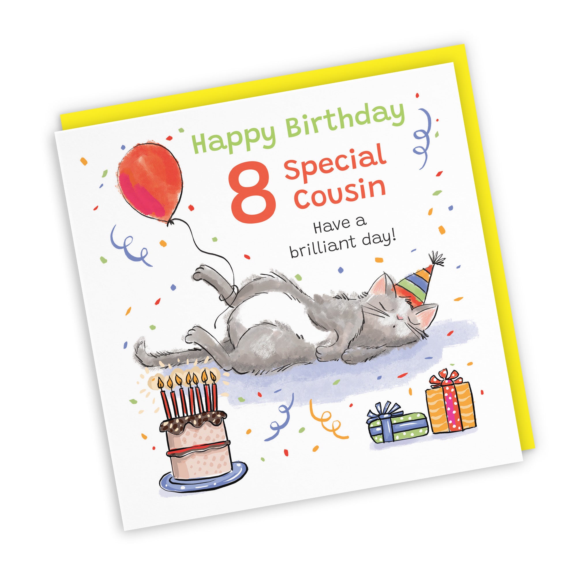 8th Cousin Birthday Card Sleepy Cat Animal Party - Default Title (RM00173)