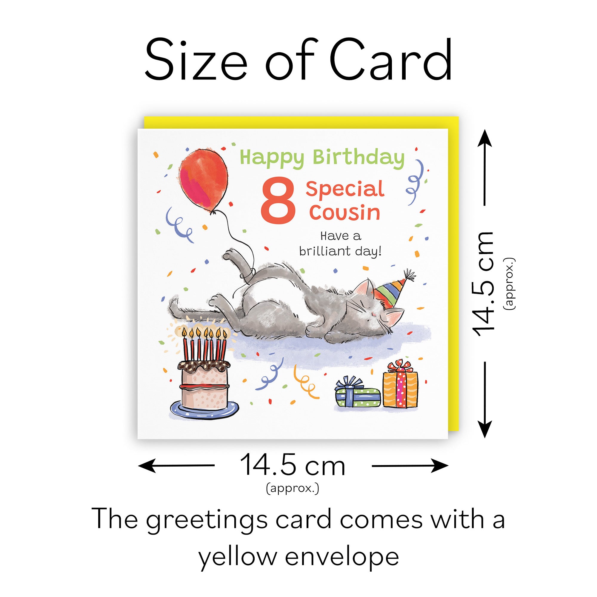 8th Cousin Birthday Card Sleepy Cat Animal Party - Default Title (RM00173)