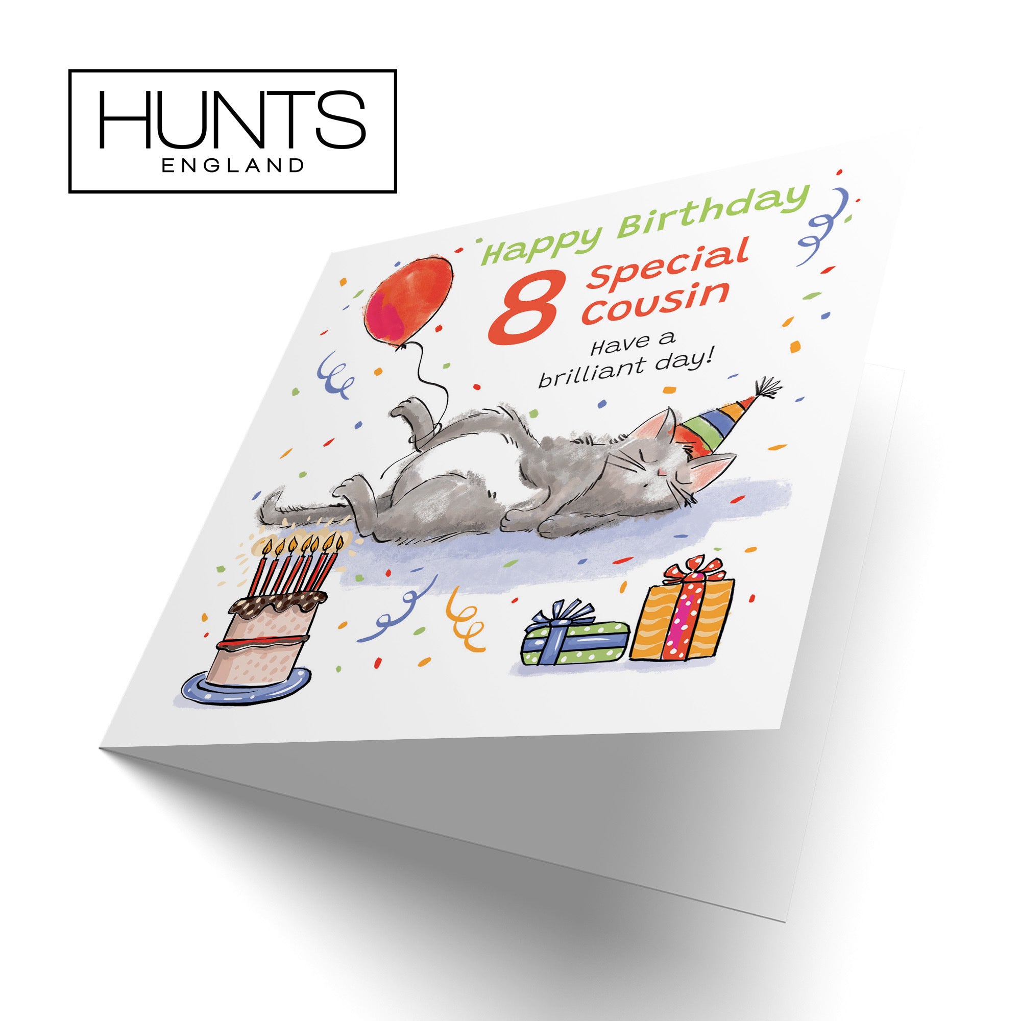 8th Cousin Birthday Card Sleepy Cat Animal Party - Default Title (RM00173)
